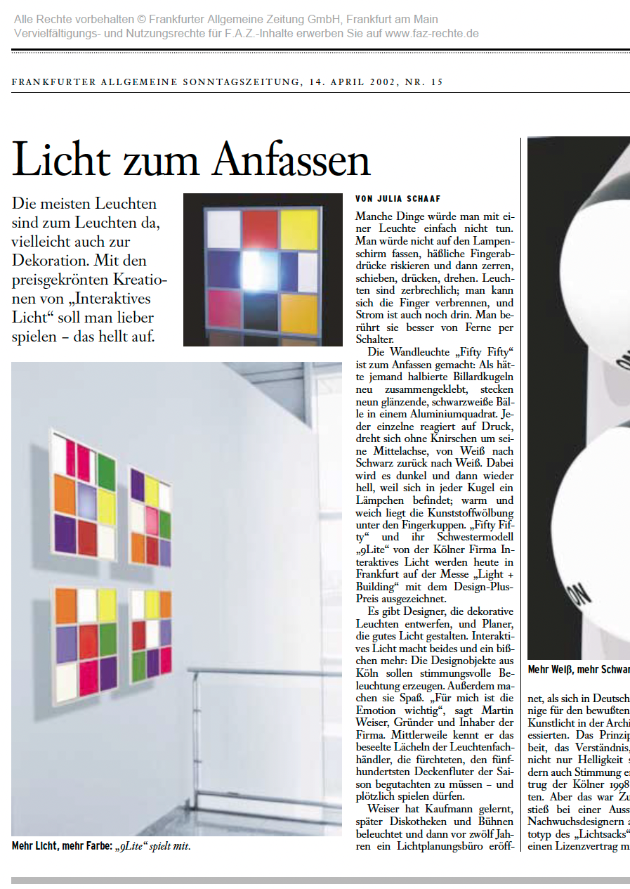 Frankfurter Allgemeine Sonntagszeitung Interview Martin Weiser | weiser.lighting