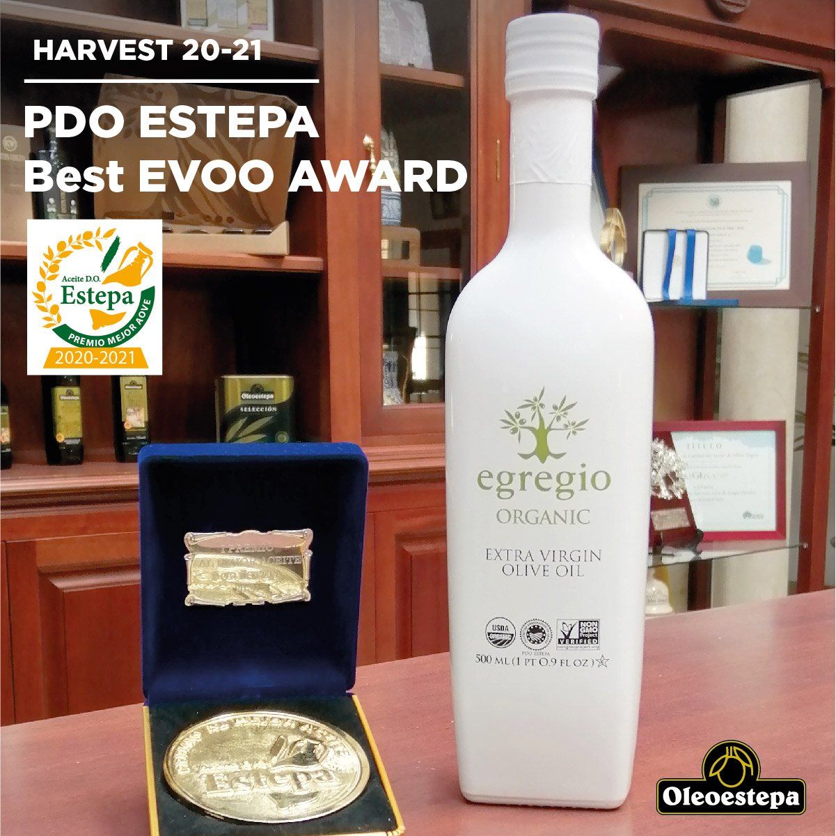 EGREGIO Organic EVOO by Oleoestepa gets the award for the best EVOO of the Estepa Designation of Or