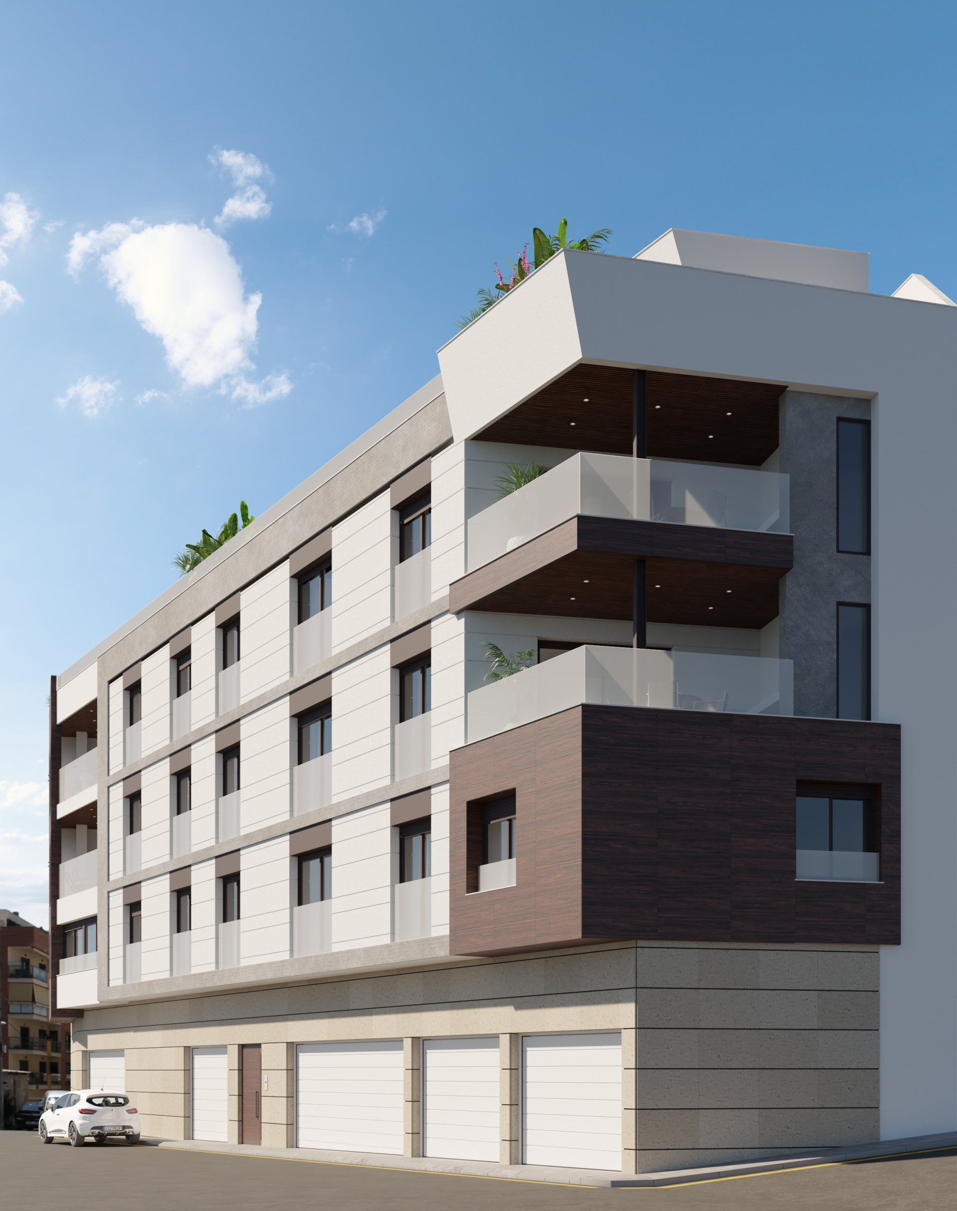 Trabajo: Visualización 3d Infografías 3d para promoción inmobiliaria de 9 viviendas en bloque y garajes Proyecto Damián de Haro Servicios de Arquitectura Localización: Lorca, Murcia