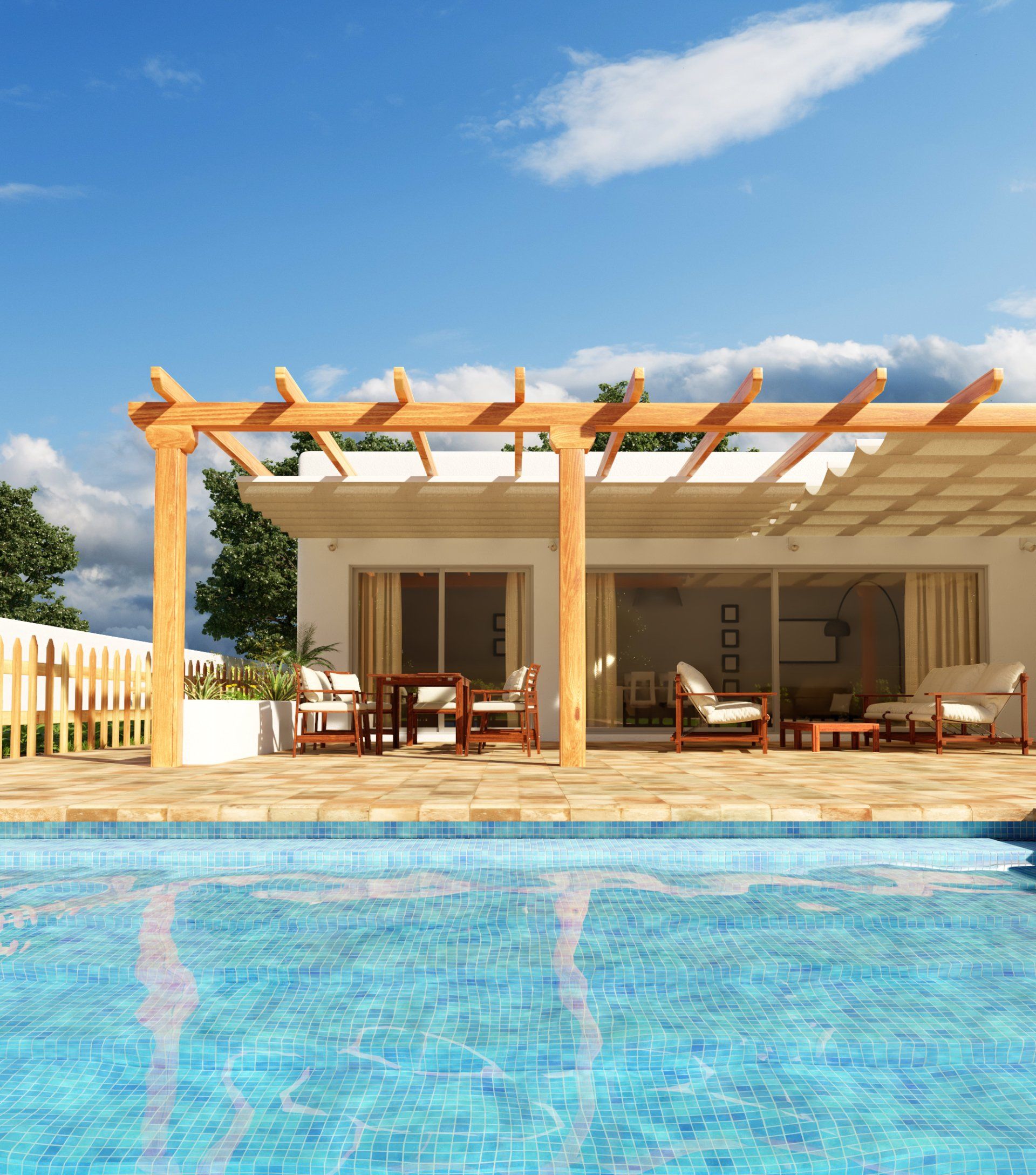 Estudio CGM render, infografía 3d, Exterior Unifamiliar Piscina 1