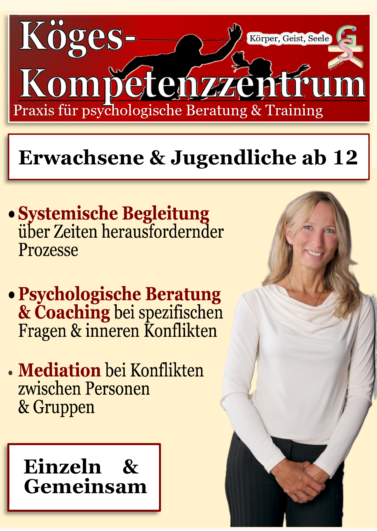 Werbeflyer für psychologische Beratung und Konfliktlösung für Erwachsene und Familien