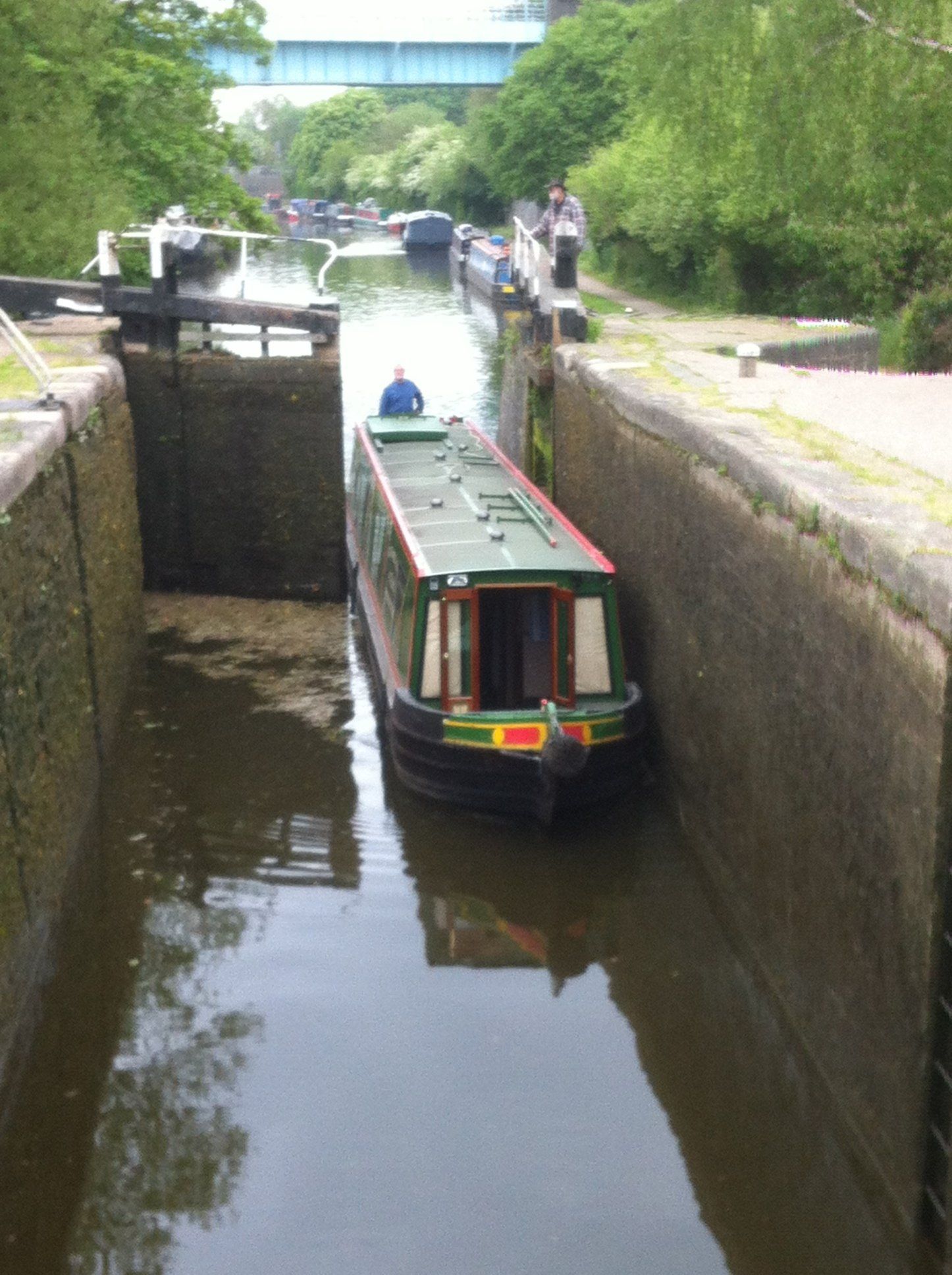 Pickle's Folly entering a lock with a trainee at the helm.