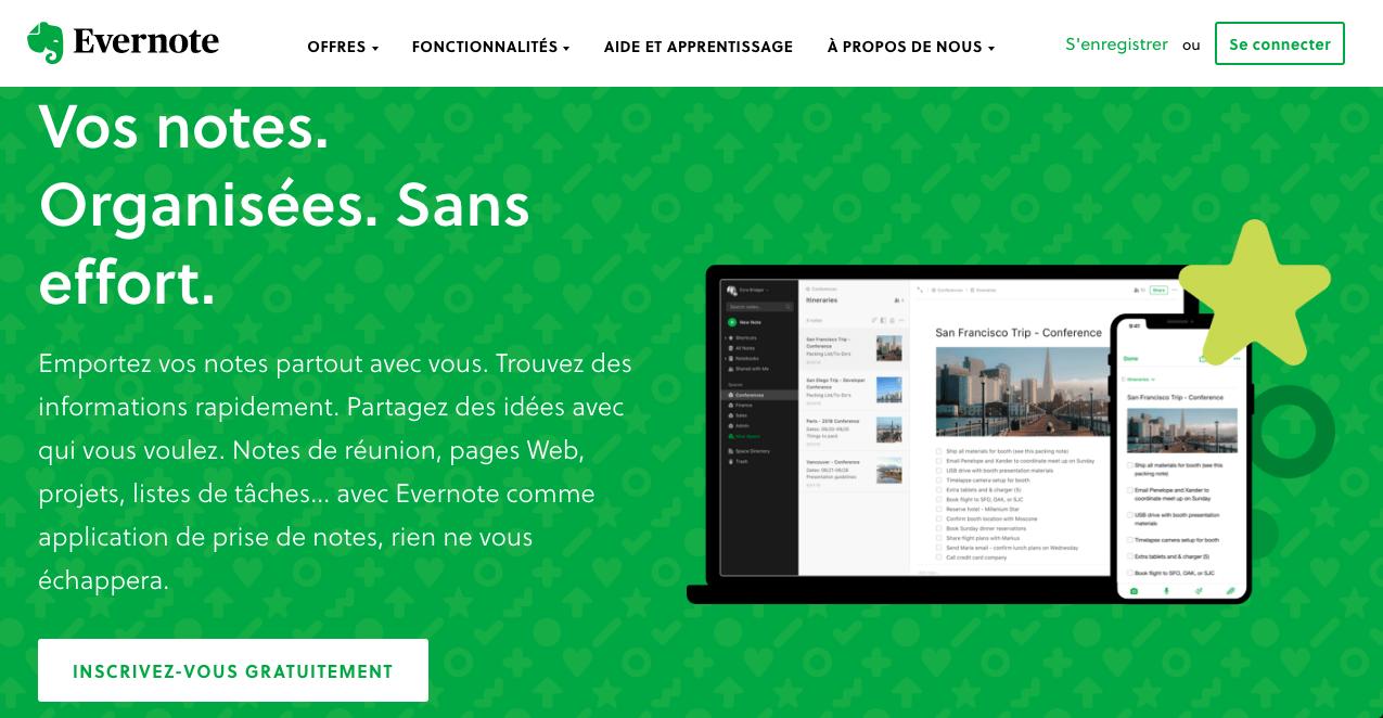 Exemple proposition de valeur avec Evernote
