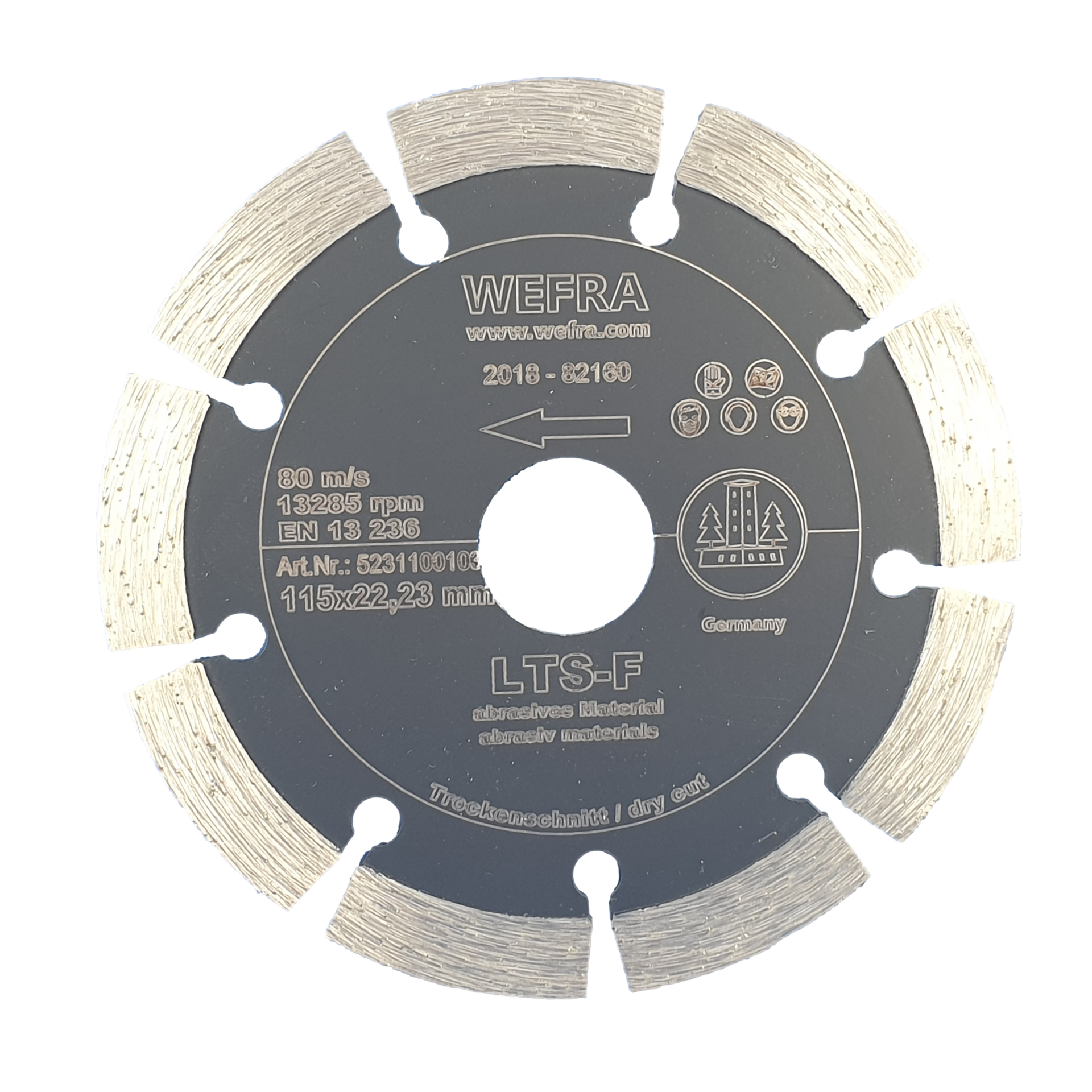 Spezialtrennscheibe für Dachbaustoffe (Betondachpfannen, Tondachziegel), Sandstein, Putz, Estrich, Frischbeton, Schiefer. Segmentierte Scheibe, LASER-geschweißt, gute Schnittleistung und harte Bindung für abrasives Material. Segmenthöhe 10 mm. Bewährte Profiqualität.
Einsatzgebiet
Dachbaustoffe (Betondachpfannen, Tondachziegel), Sandstein, Putz, Estrich, Frischbeton, Schiefer