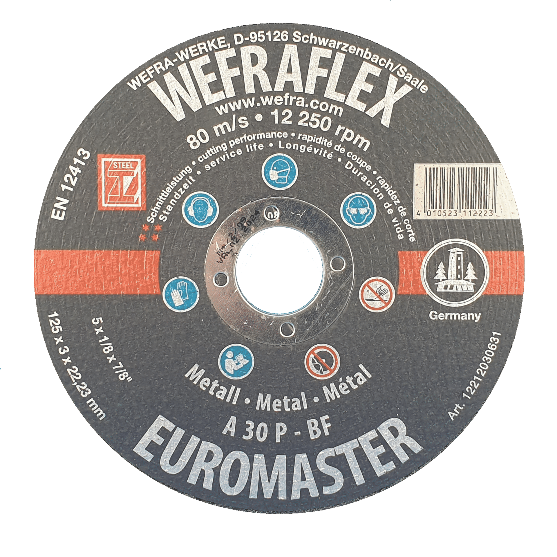 Die Metalltrennscheibe WEFRA EUROMASTER A24P / A30P ist eine mittelharte Universalscheibe in gerader Ausführung. Sie zeichnet sich aus durch einen schnellen Schnitt und eine gute Standzeit. Top Preis-/Leistungsverhältnis!
Einsatzgebiet
Eisen und Stahl, Baustahl