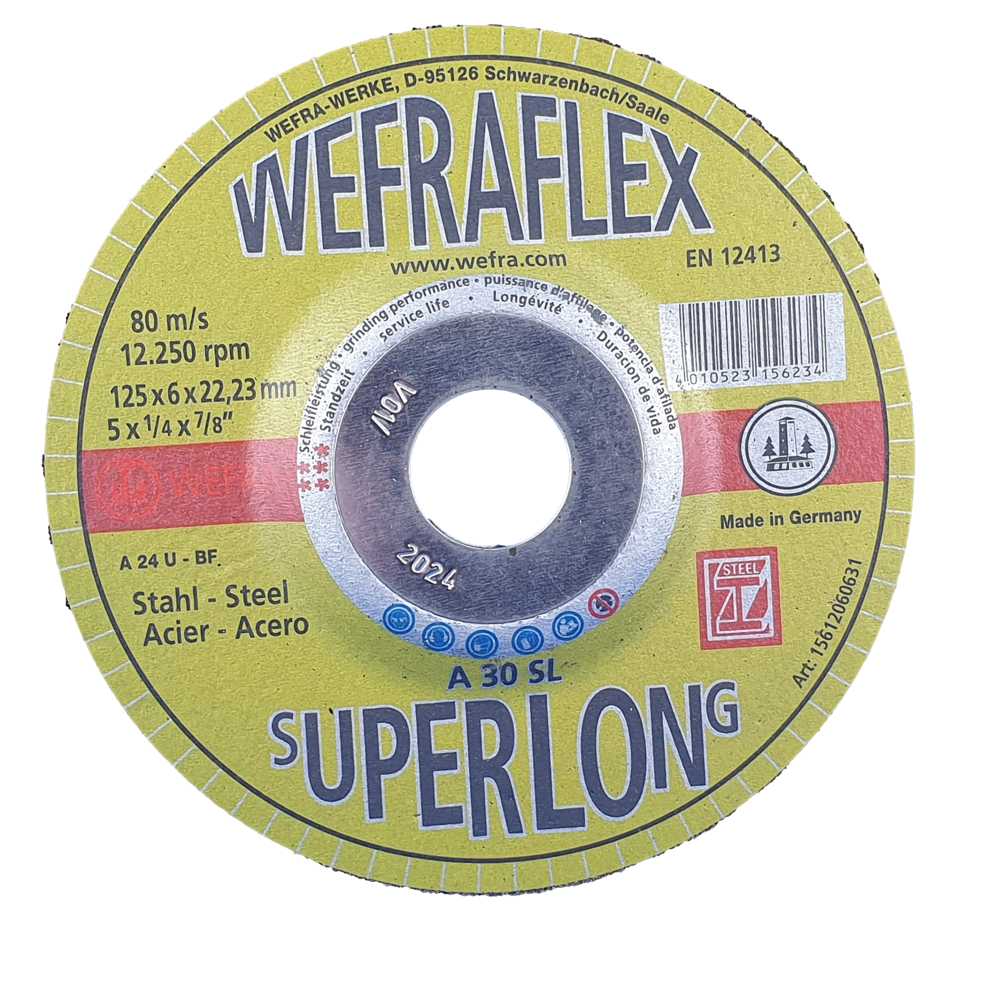 WEFRA EUROMASTER A30SL - die Universalscheibe für alle Metallarbeiten. Spezialscheibe für hochfesten Baustahl, Stahl und Pipelinebau. Spezialausführung, harte Scheibe mit extrem langer Standzeit und guter Zerspanungsleistung. Spitzen-Qualität!
Einsatzgebiet
Universell einsetzbar für alle Metallarbeiten