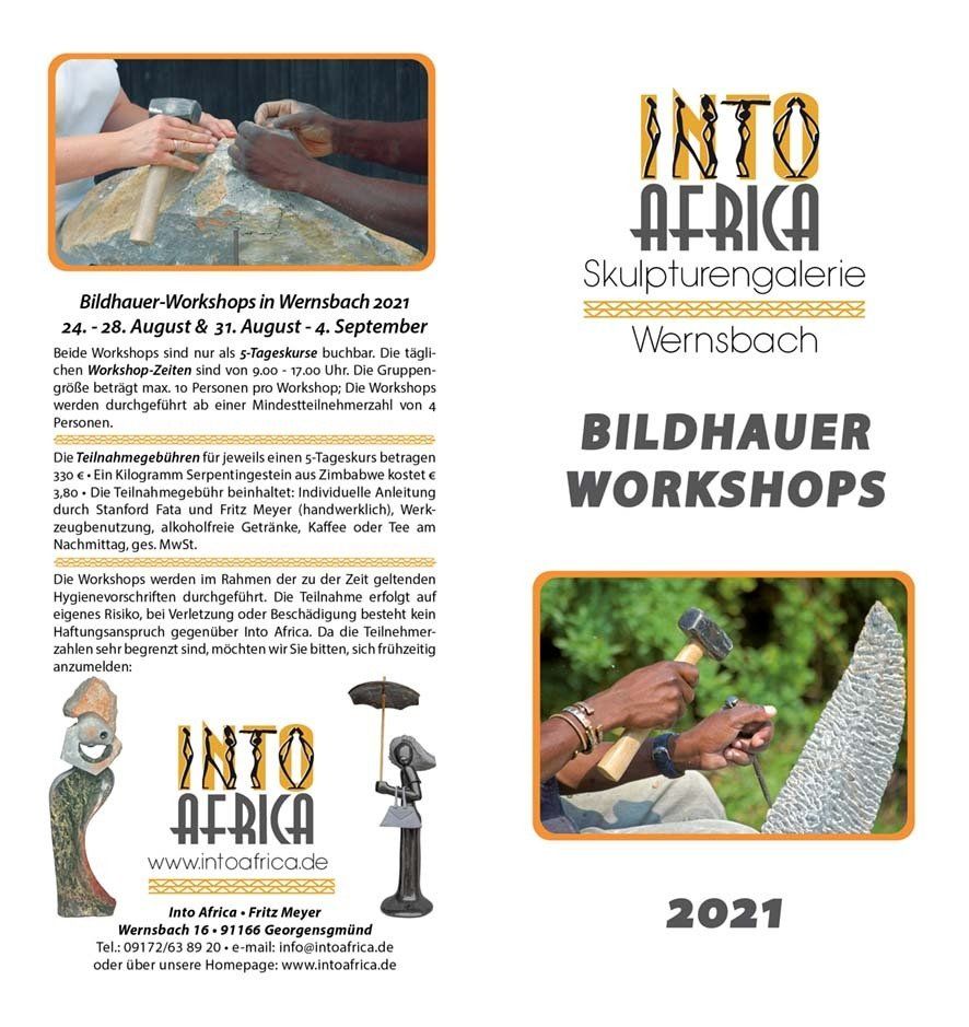 Workshop Flyer anfordern Into Africa Bildhauer Workshop und BildhauerkursAnmeldung