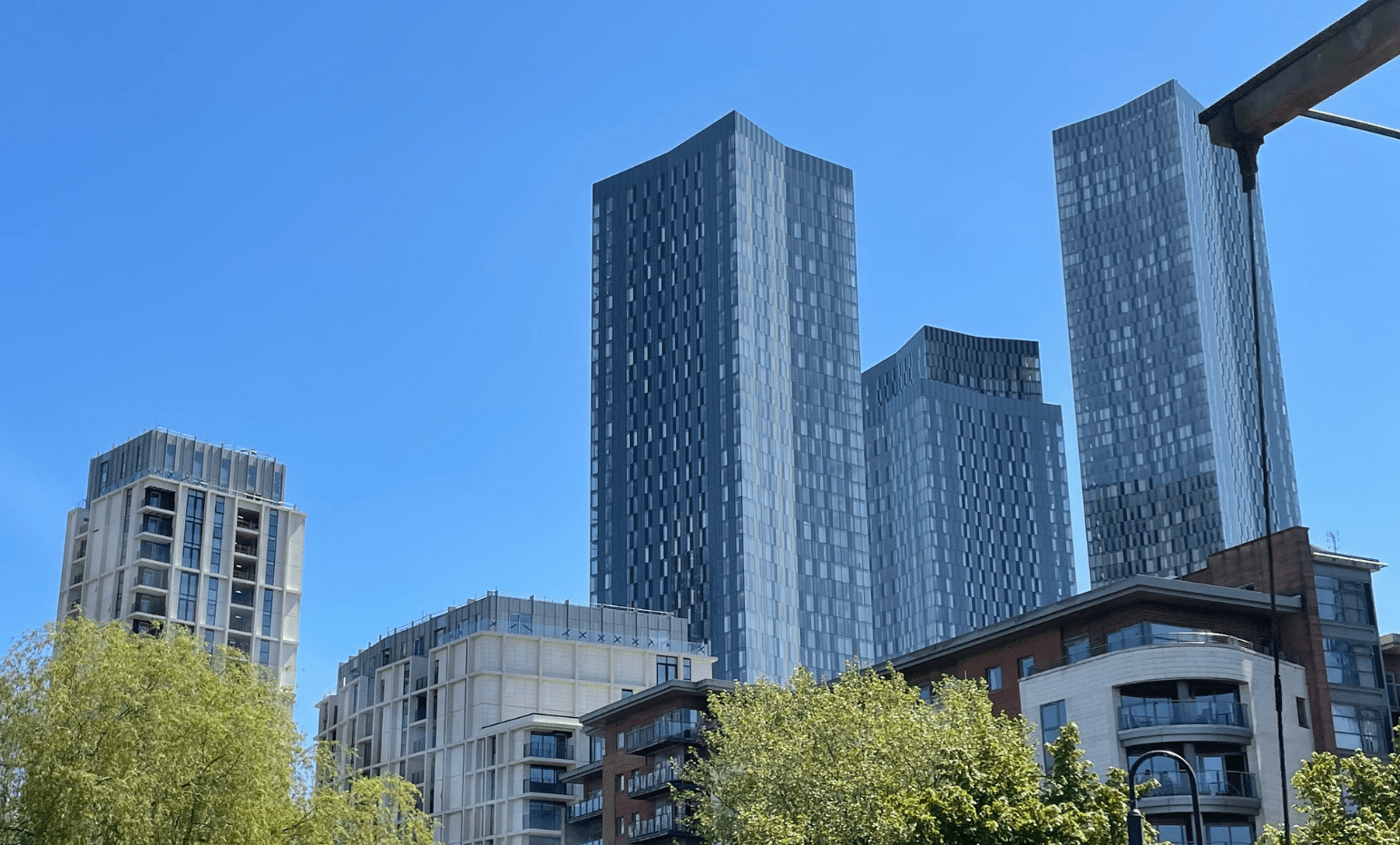 Modern apartment buildings in Manchester, relevant to commonhold and leasehold property ownership