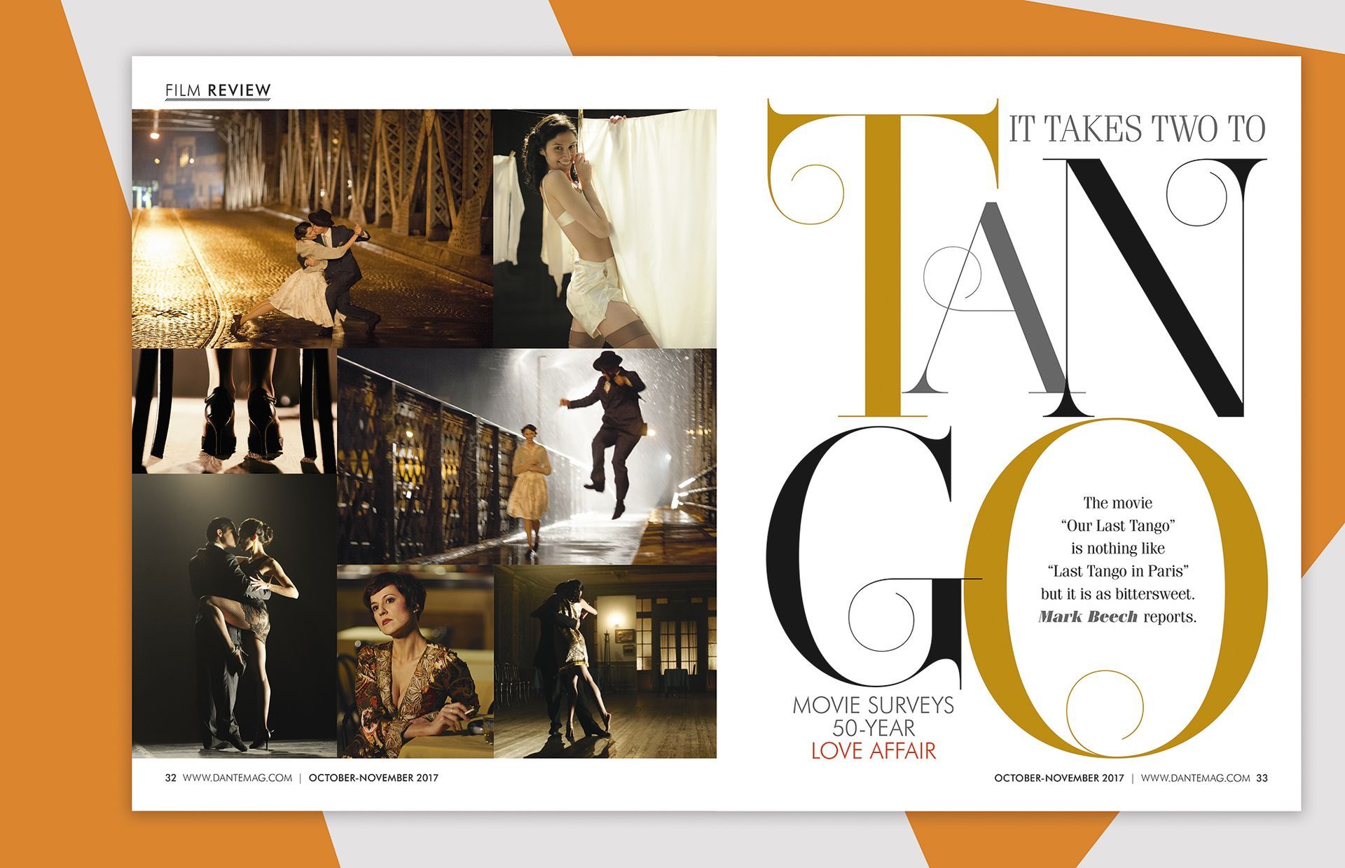 It takes two to tango, typography layout and images for Dante Magazine pages on film review, October 2017.