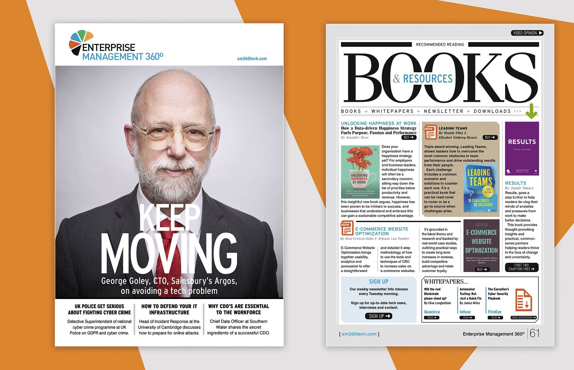 EM360 Tech Magazine cover and Books and Resources magazine page layout, Noverber 2016.