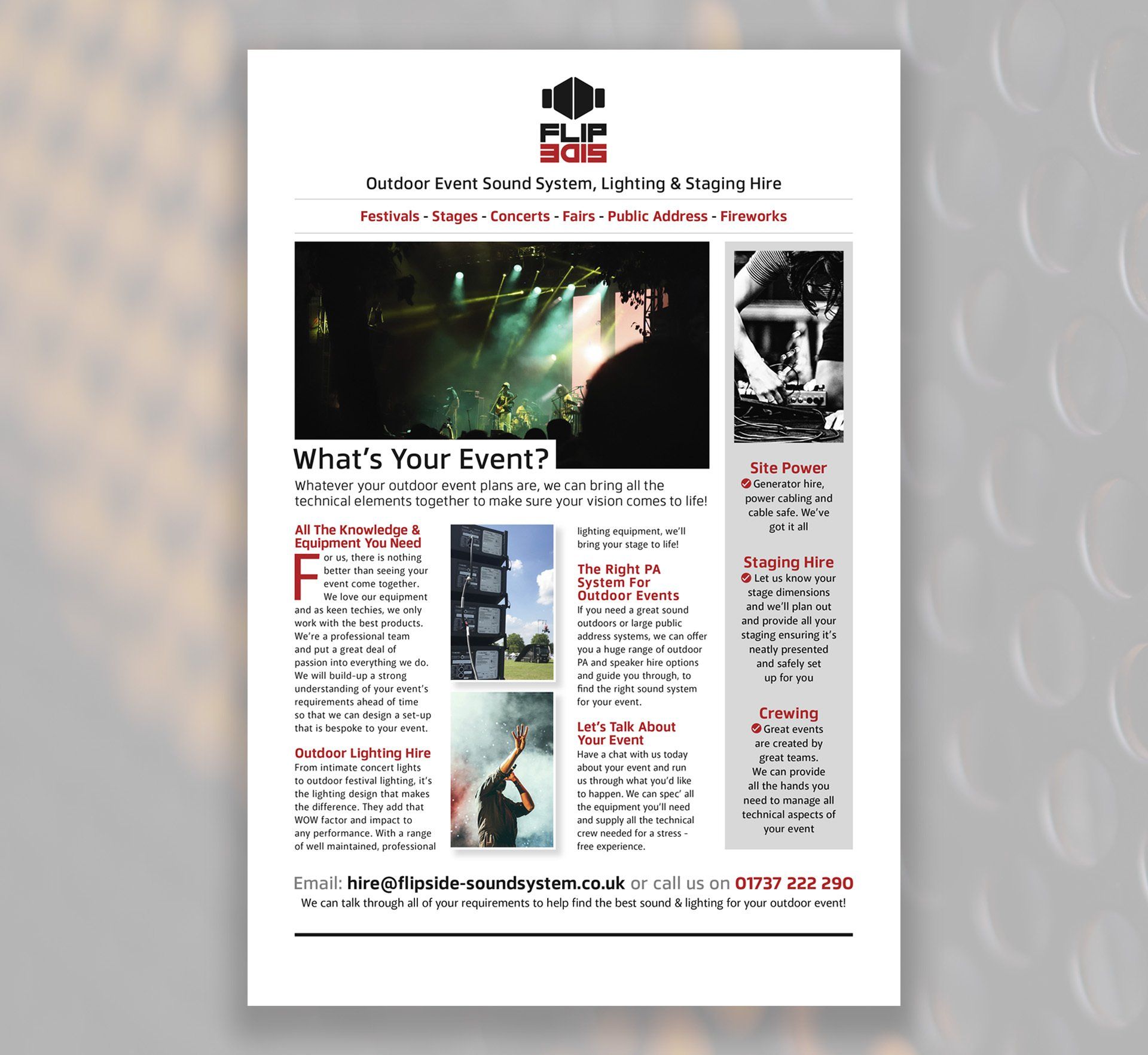 Flipside A4 loose insert design for events