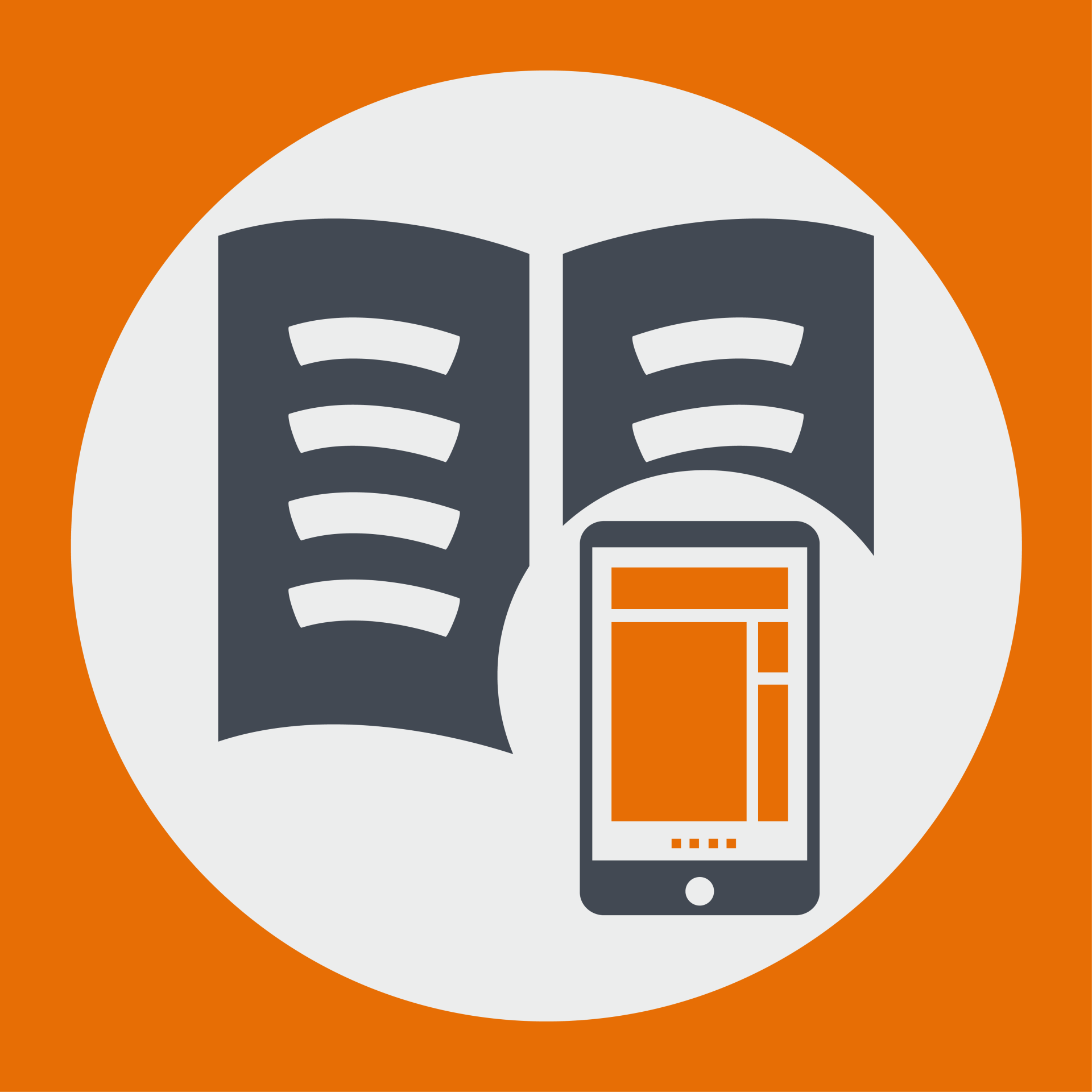 icon of page reader and iPad with orange background