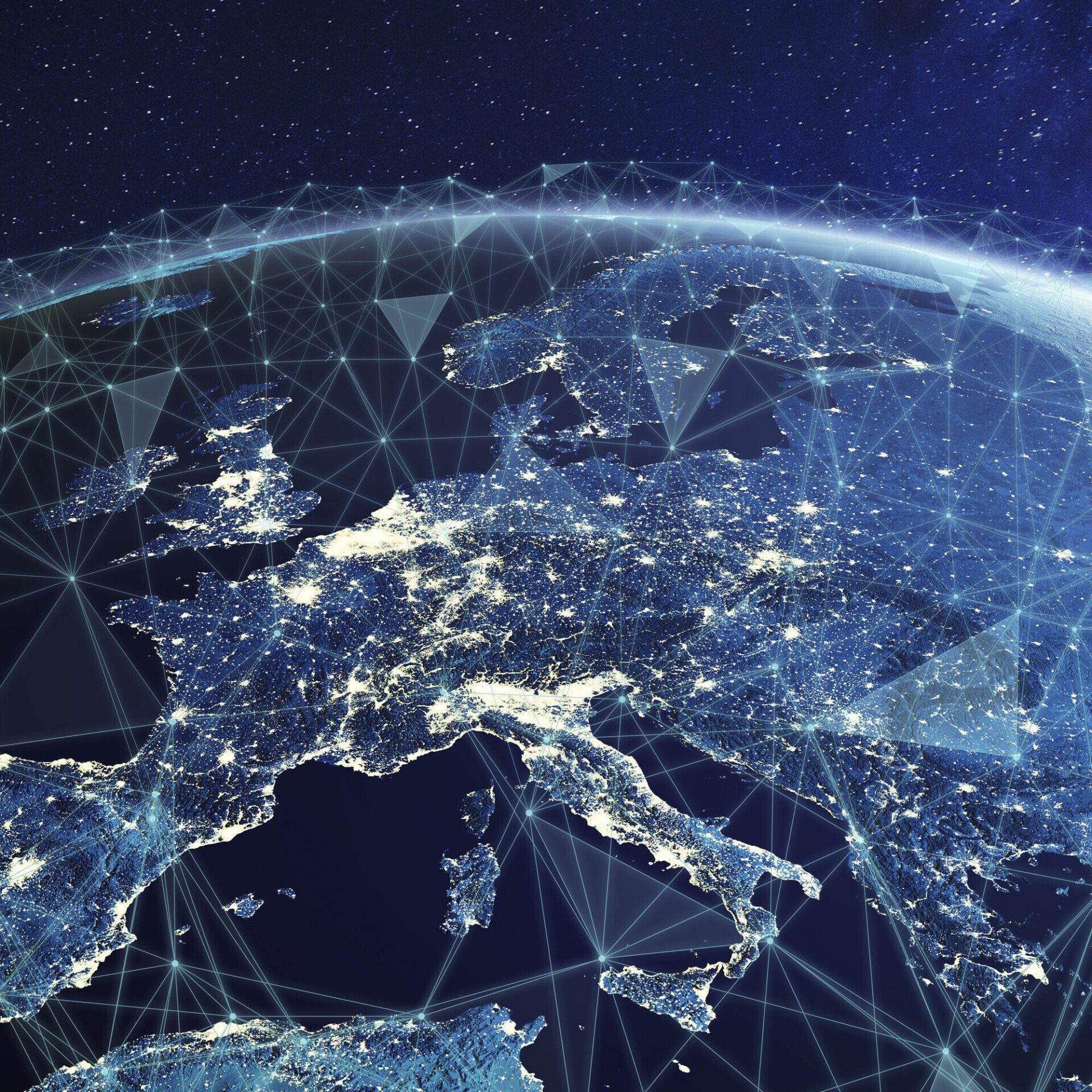 Global map world network connections in dark blue shades