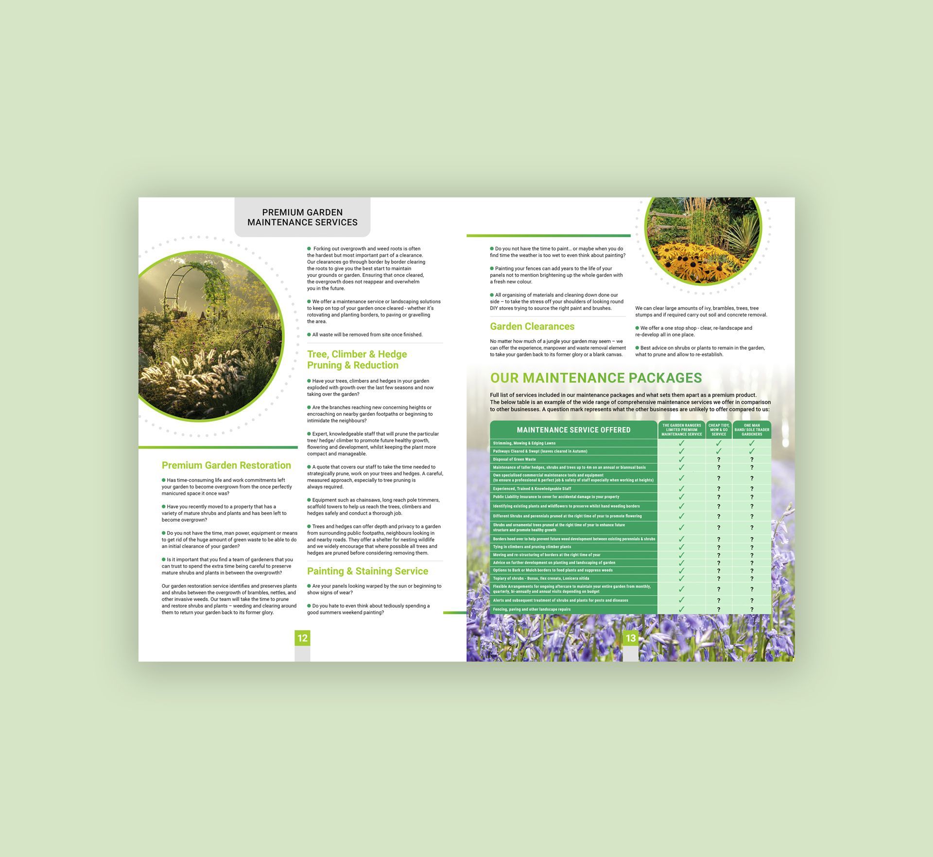 The Garden Rangers brochure layout for maintenance packages