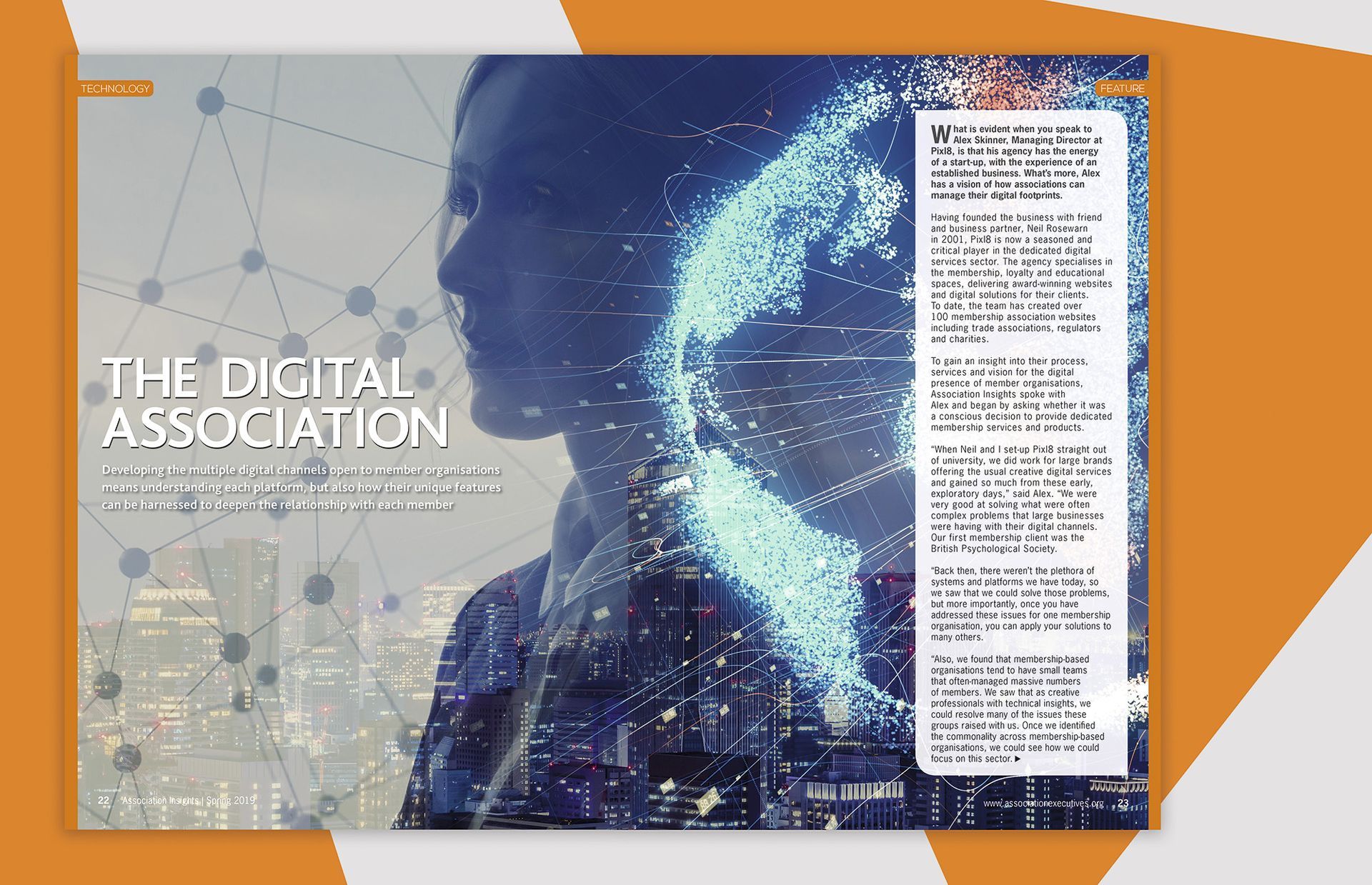 The Digital Association magazine page layout for Spring 2019 issue.