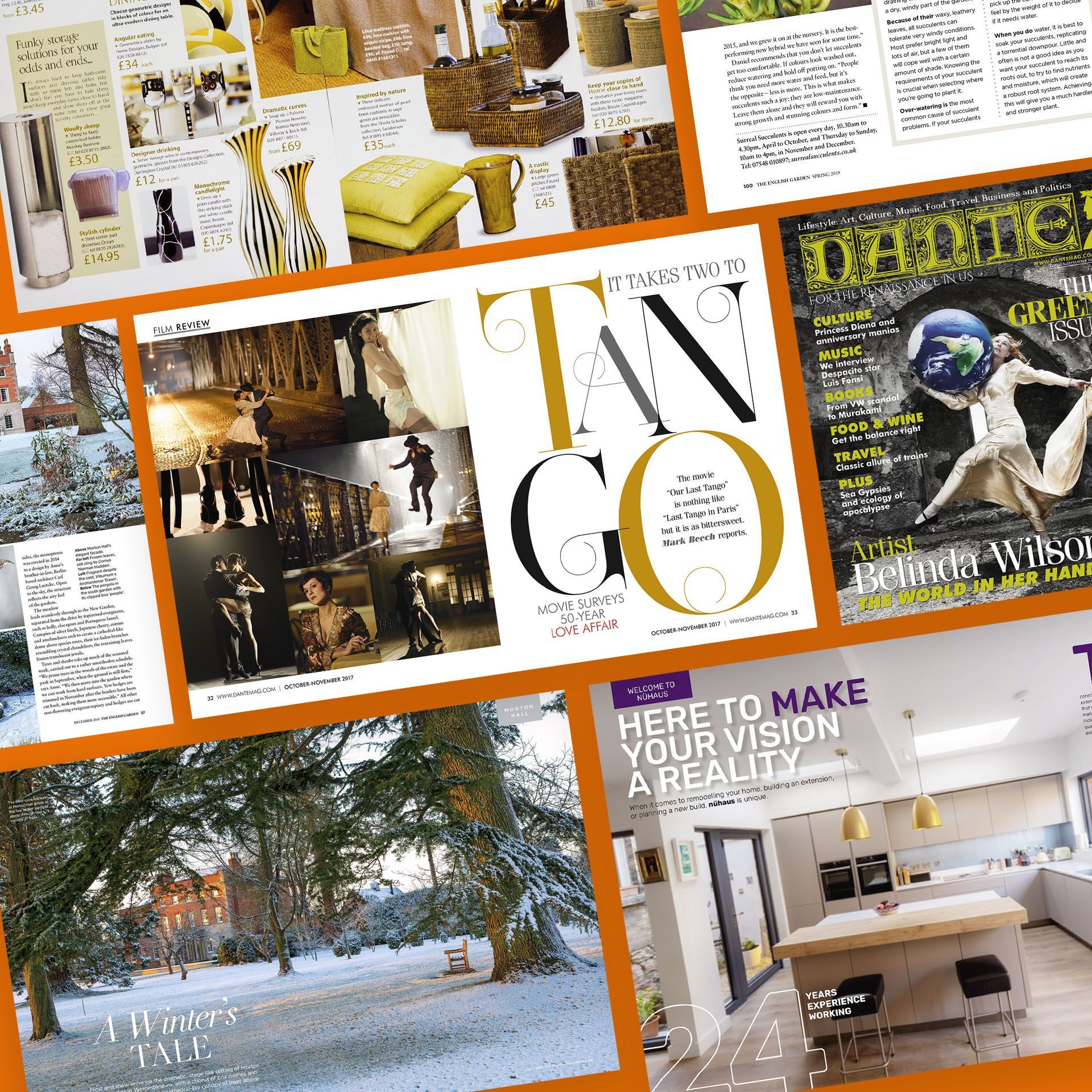 magazine layout designs with orange background