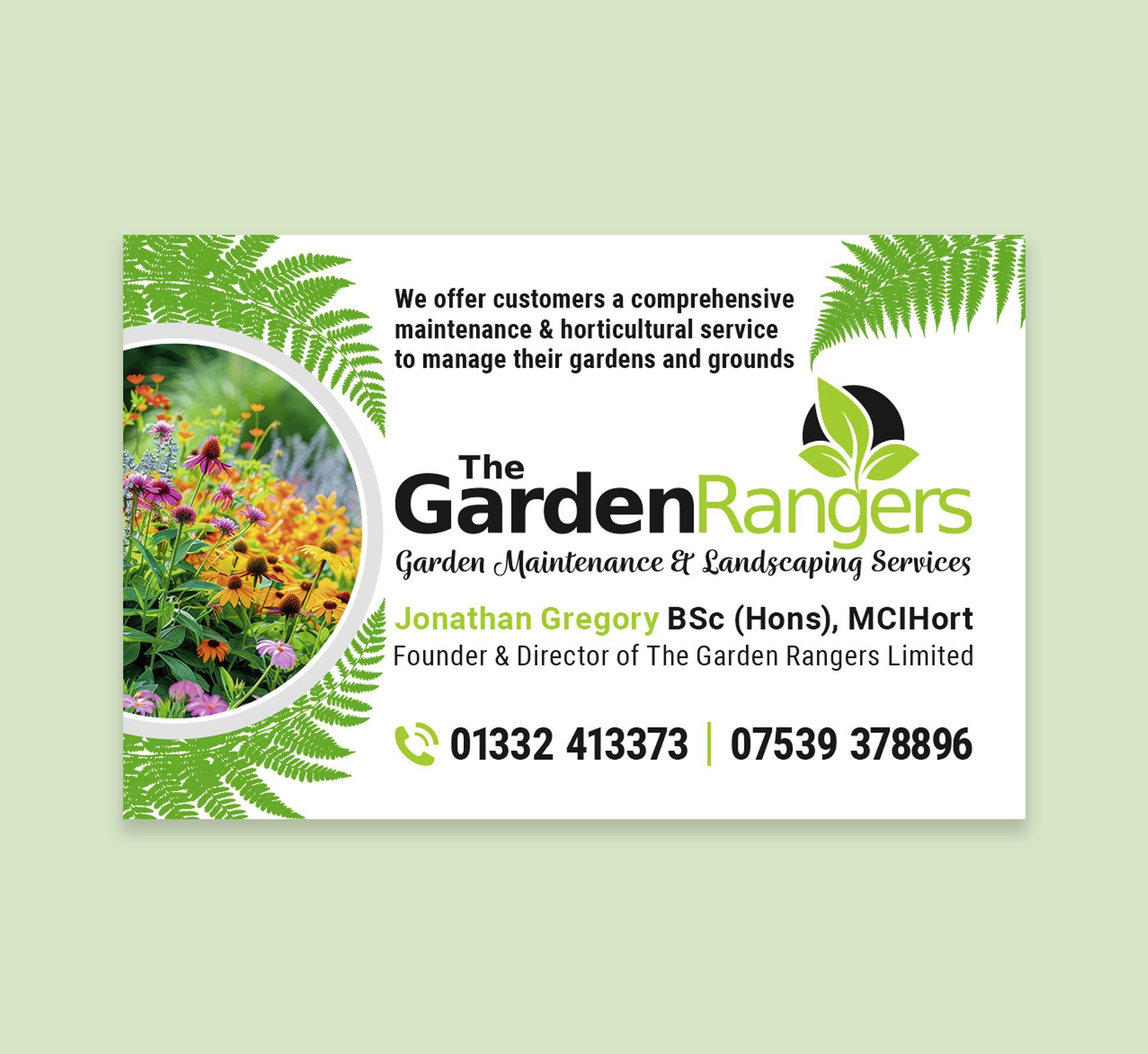 The Garden Rangers new business card design front