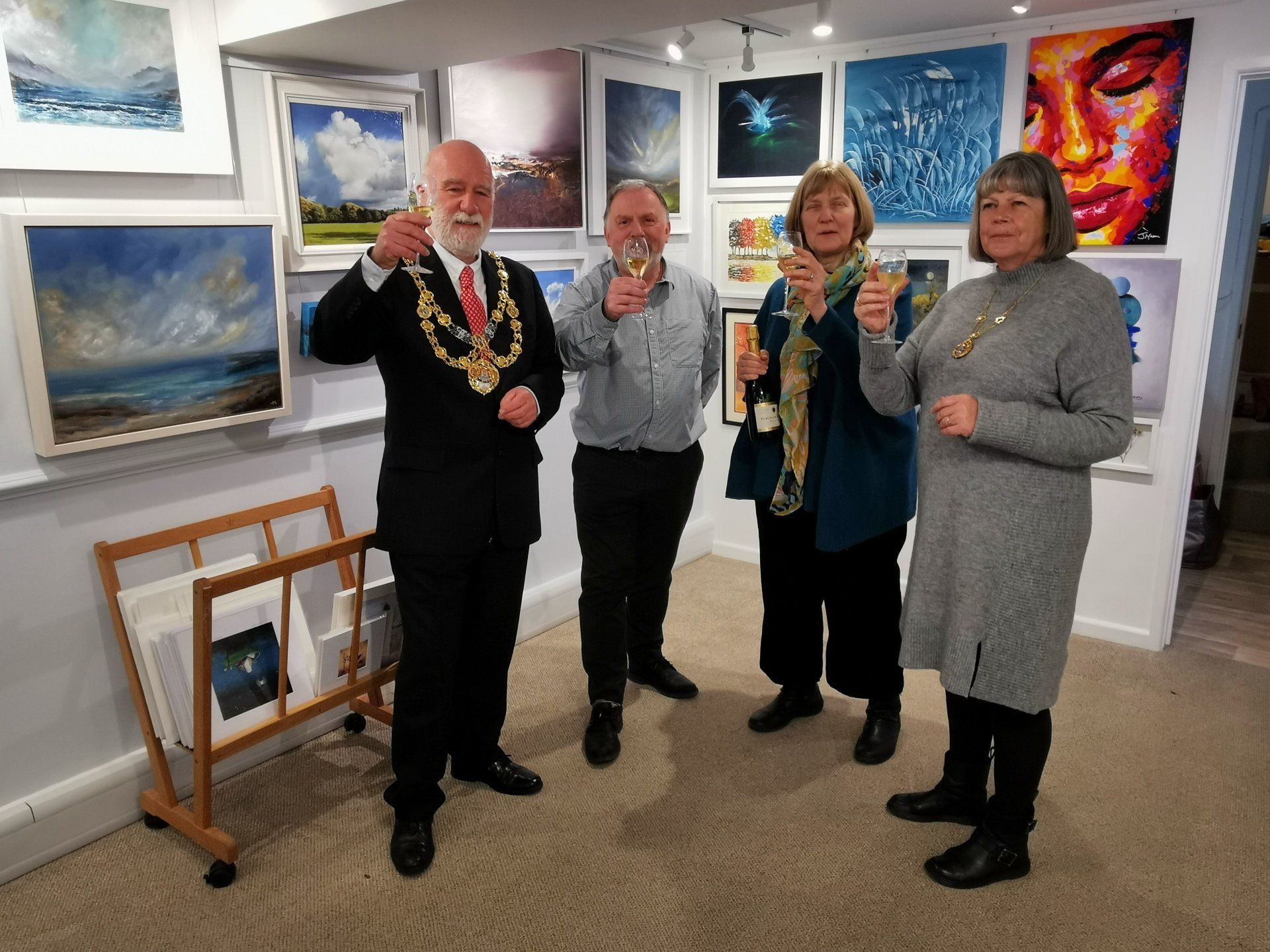 Opening of Art Unlimited, February 2022, Toast with the Mayor of Bridport