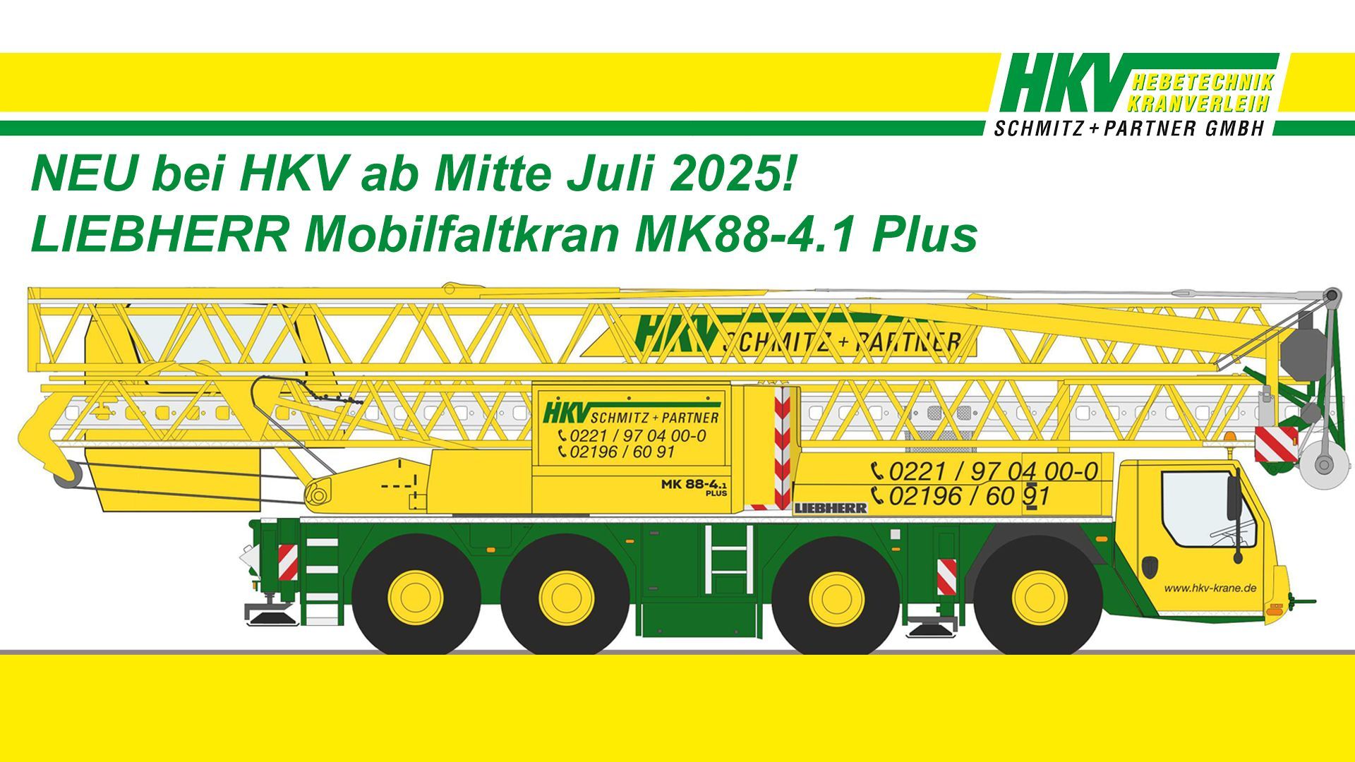 LIEBHERR MK88-4.1 Plus
Neu bei HKV ab Mitte Juli 2025
Mobilfaltkran