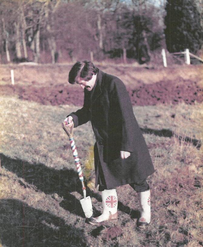 a picture of paul hockney digging the first foundations of Nell Bank outdoor learning centre