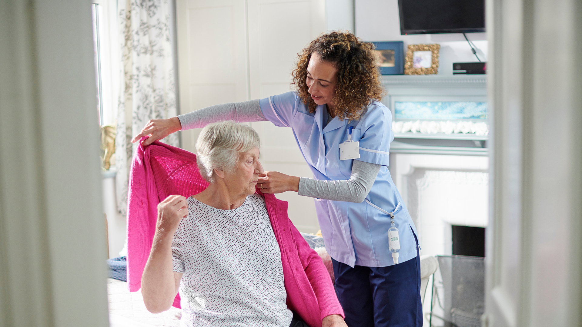 Live-in caregiver providing support to an elderly woman in Malvern