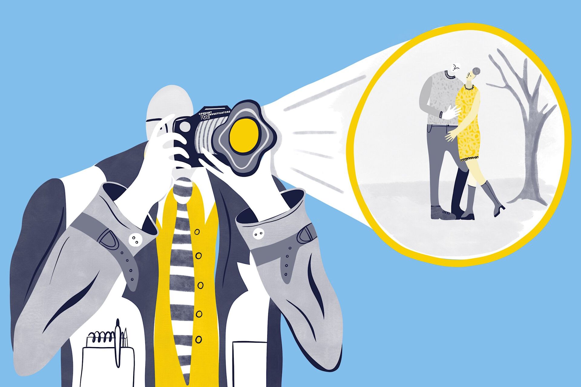 man, camera, couple, detective, operant investigators, tree