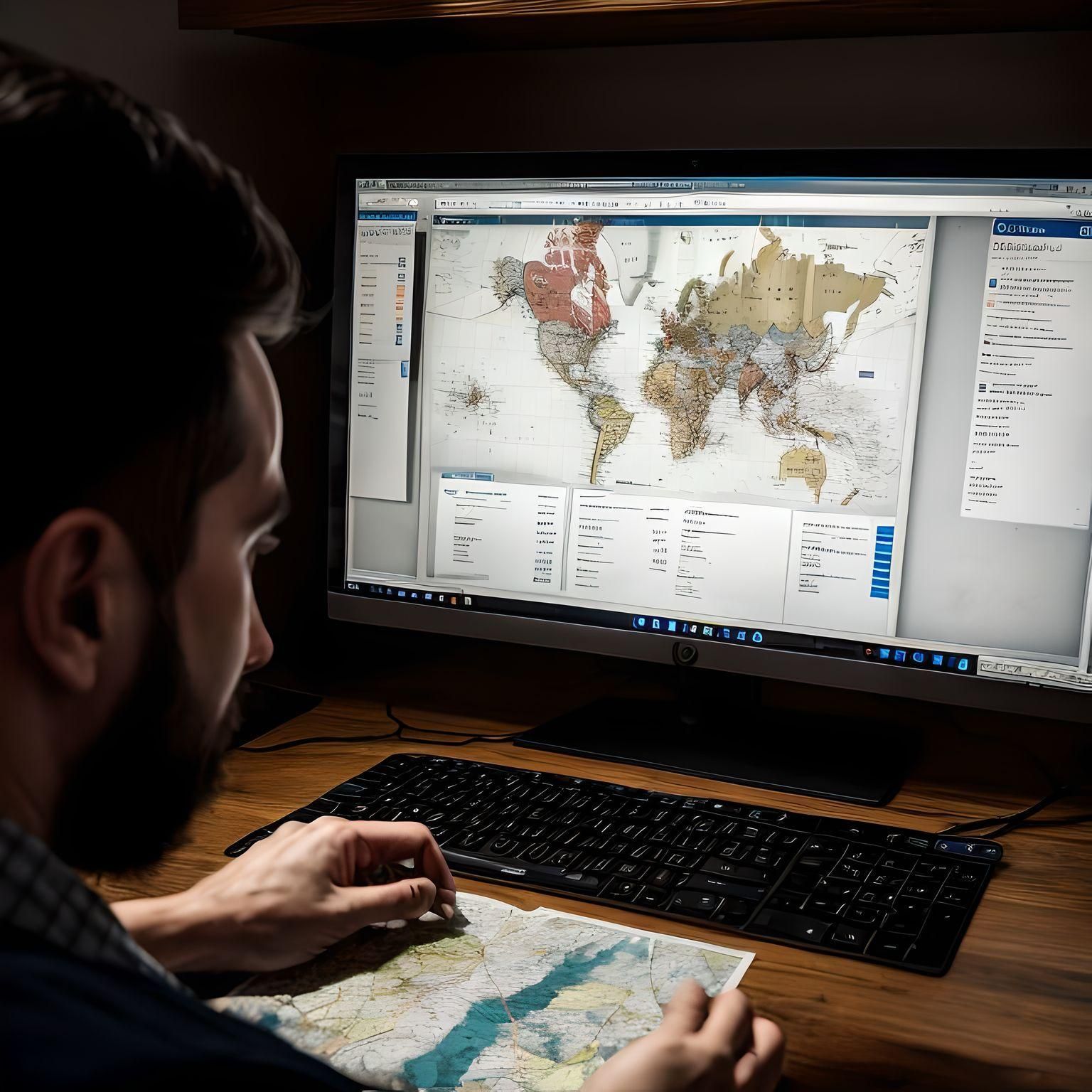 PI, detective, map, computer, due diligence