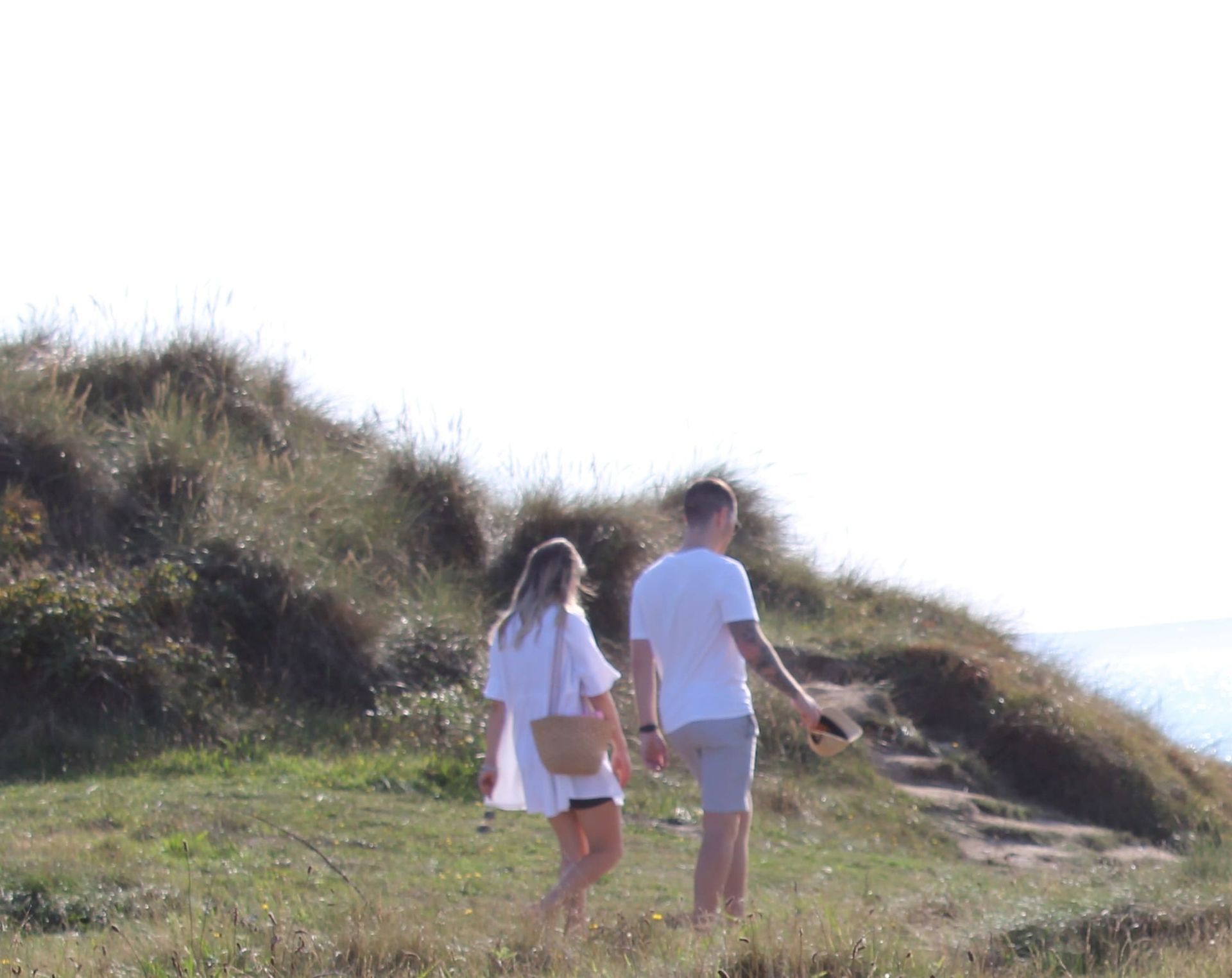 couple, walking, open, grass, dorset, view point, detective photo
