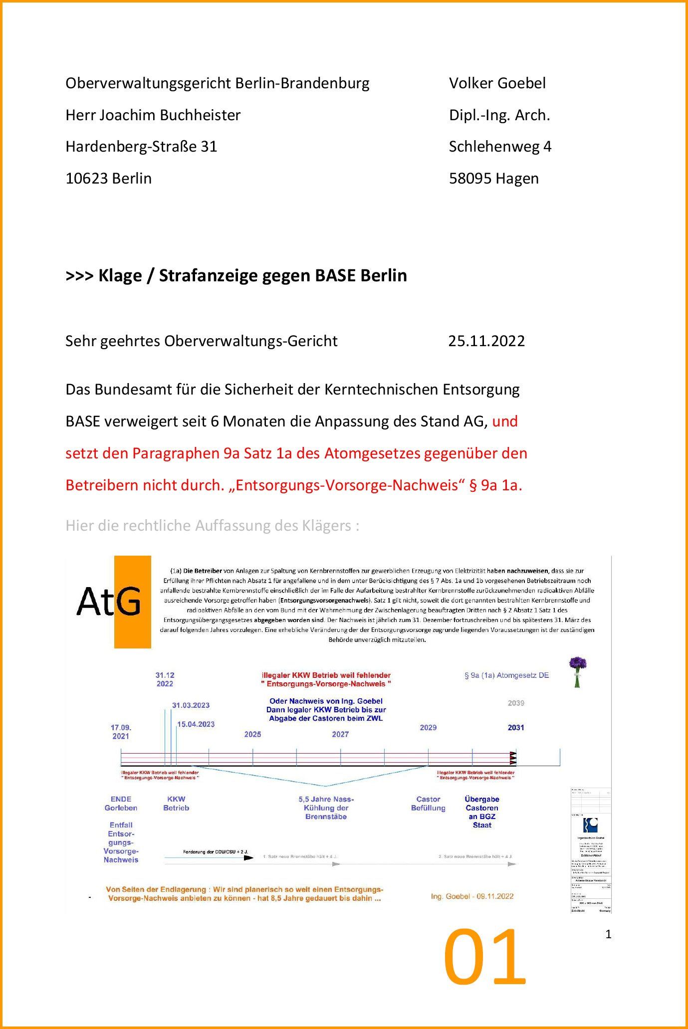 Klage gegen BASE Berlin von Ing. Goebel - Endlager-Planer mit Entsorgungs-Vorsorge-Nachweis