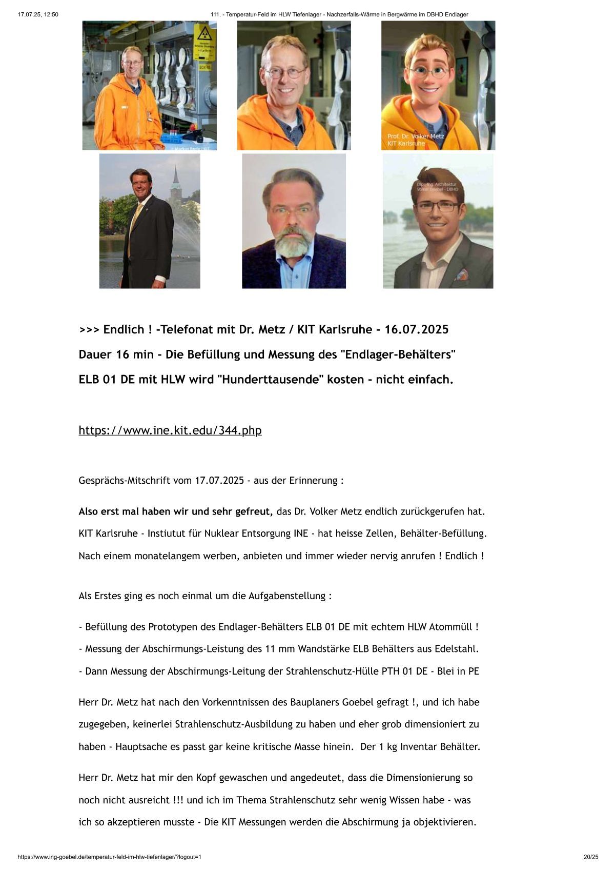 Befüllung und Messung Endlager-Behälter Dr. Metz KIT INE Karlsruhe