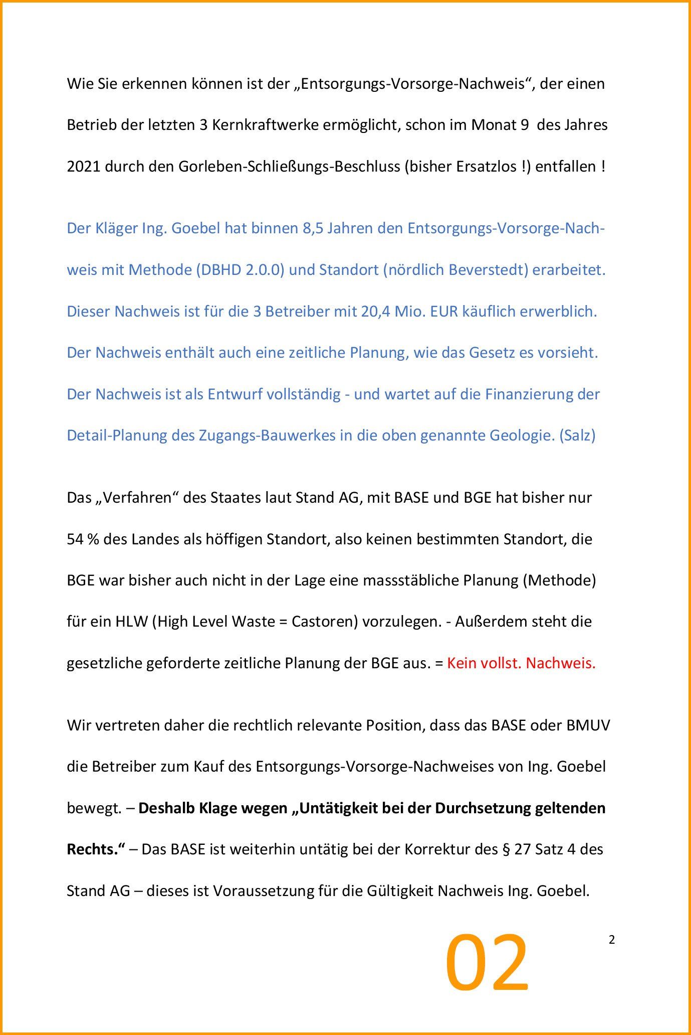 Klage gegen BASE Berlin von Ing. Goebel - Endlager-Planer mit Entsorgungs-Vorsorge-Nachweis