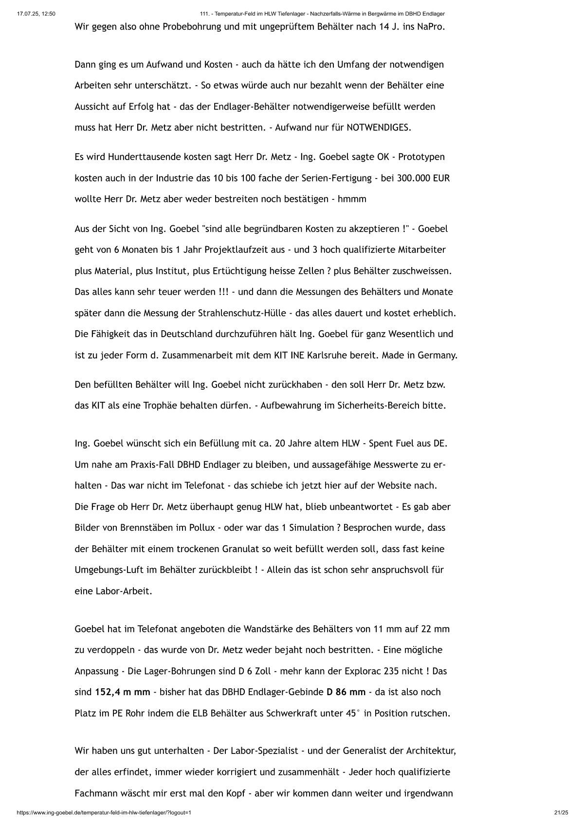 Befüllung und Messung Endlager-Behälter Dr. Metz KIT INE Karlsruhe