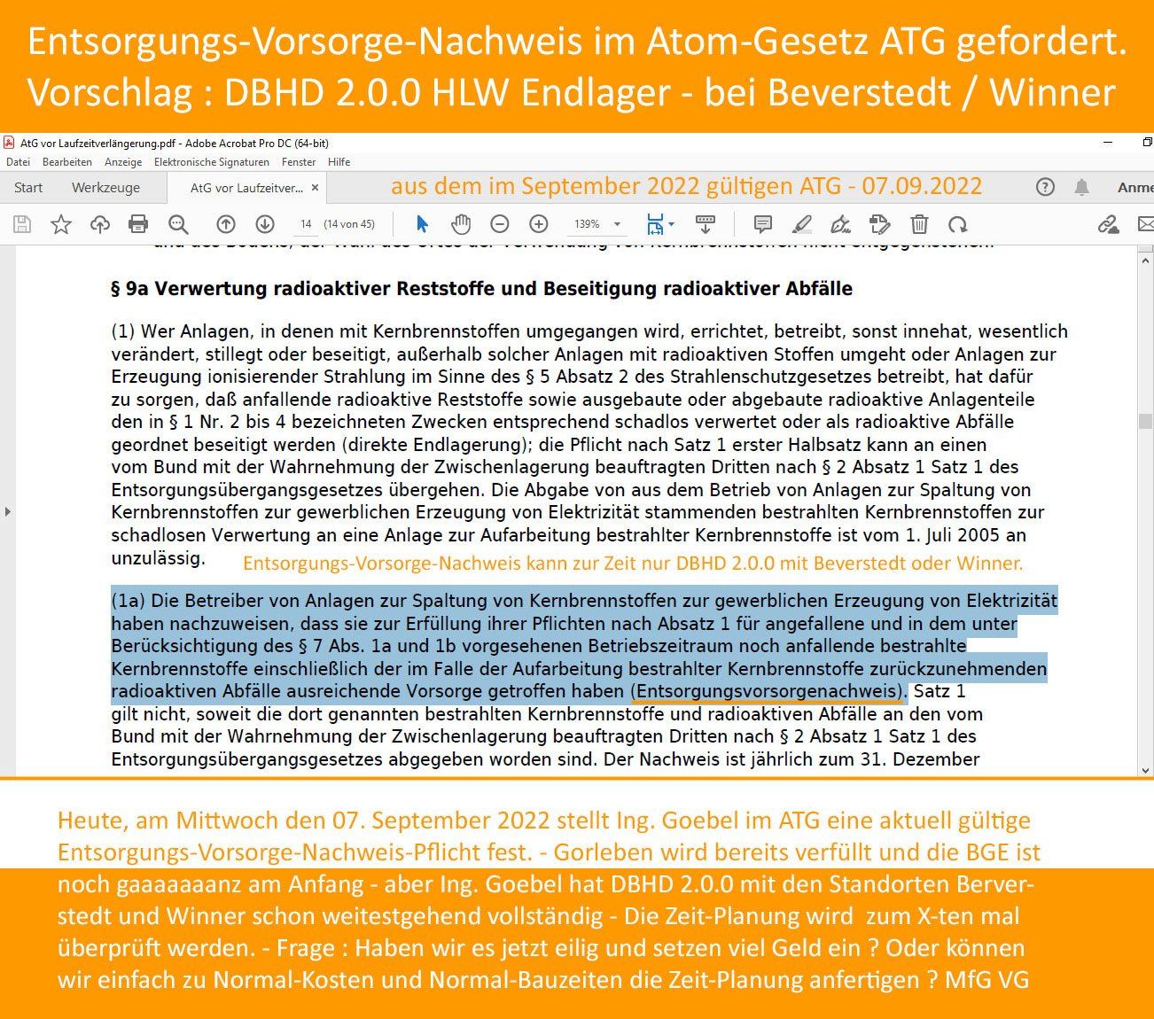 >>> Entsorgungs-Vorsorge-Nachweis im Atomgesetz enthalten - Vorschlag : DBHD 2.0.0 HLW Endlager-Planung bei Beverstedt / Winner - erhältich im Shop >>> Entsorgungs-Vorsorge-Nachweis im Atomgesetz enthalten - Vorschlag : DBHD 2.0.0 HLW Endlager-Planung bei Beverstedt / Winner - erhältich im Shop