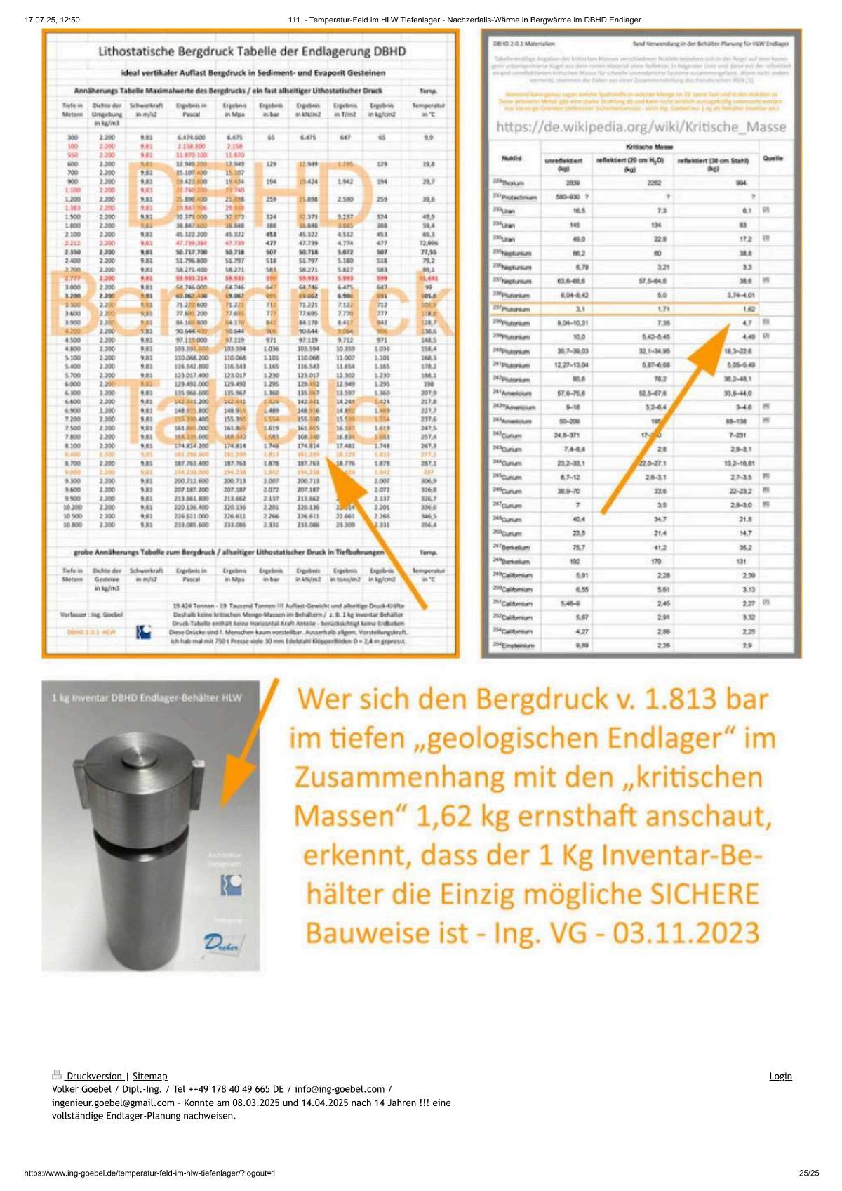 Befüllung und Messung Endlager-Behälter Dr. Metz KIT INE Karlsruhe