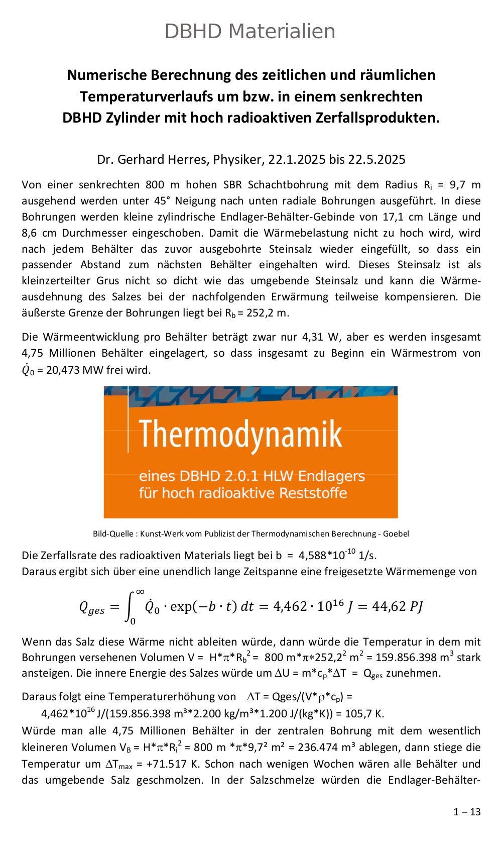 Numerische Berechnung des zeitlichen und räumlichen Temperaturverlaufs um bzw. in einem senkrechten DBHD Zylinder mit hoch radioaktiven Zerfallsprodukte_2025-05-10