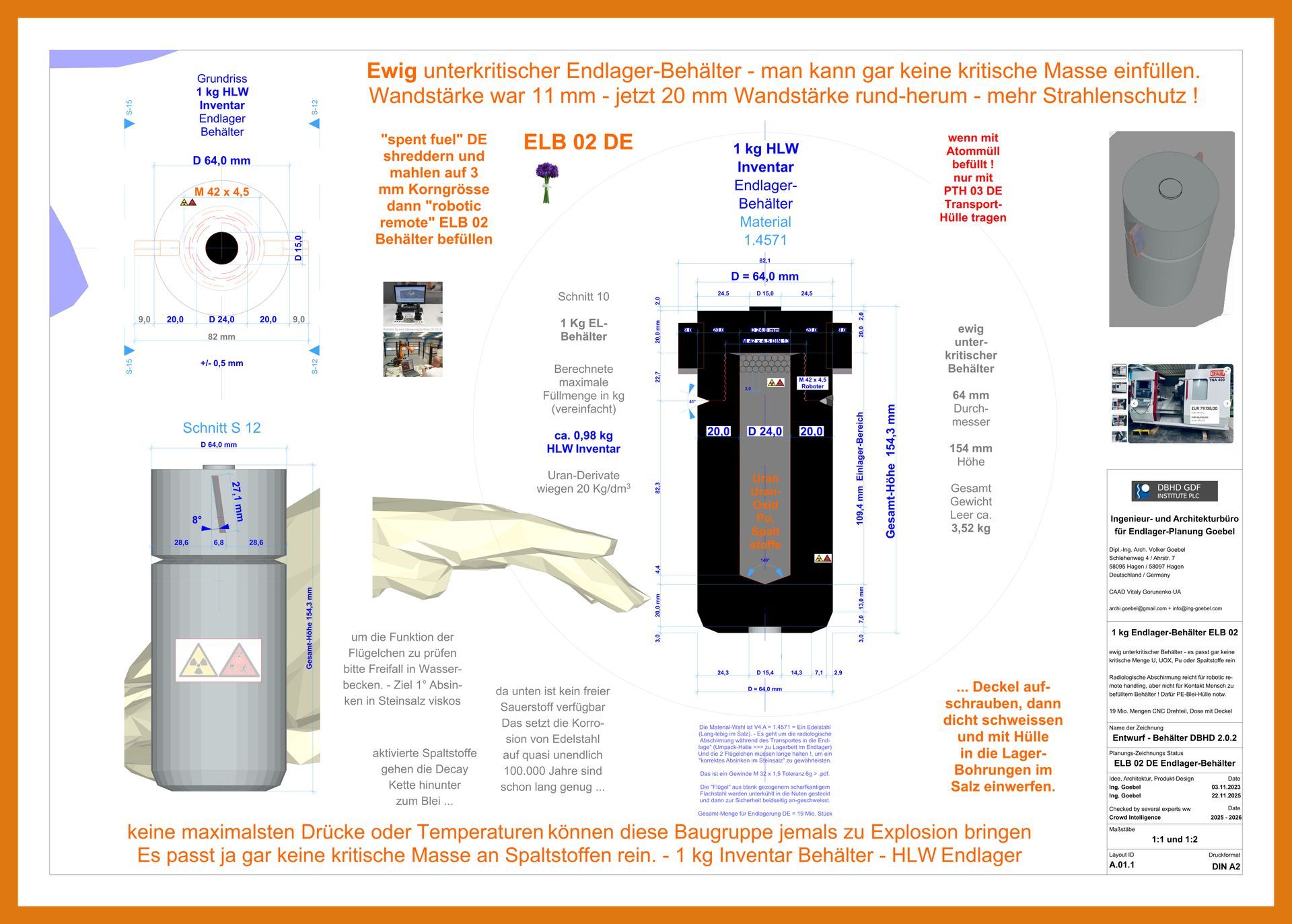 Endlager-Behälter und Strahlenschutzhülle