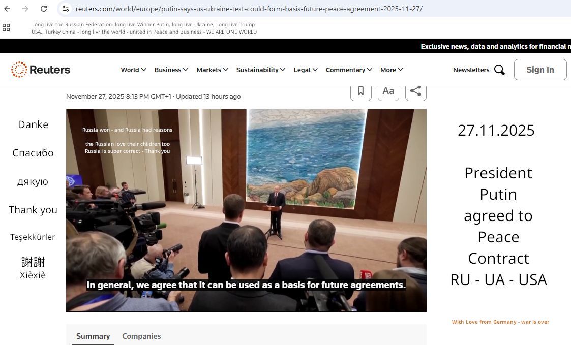 President Putin
agreed to
Peace Contract
RU-UA-USA