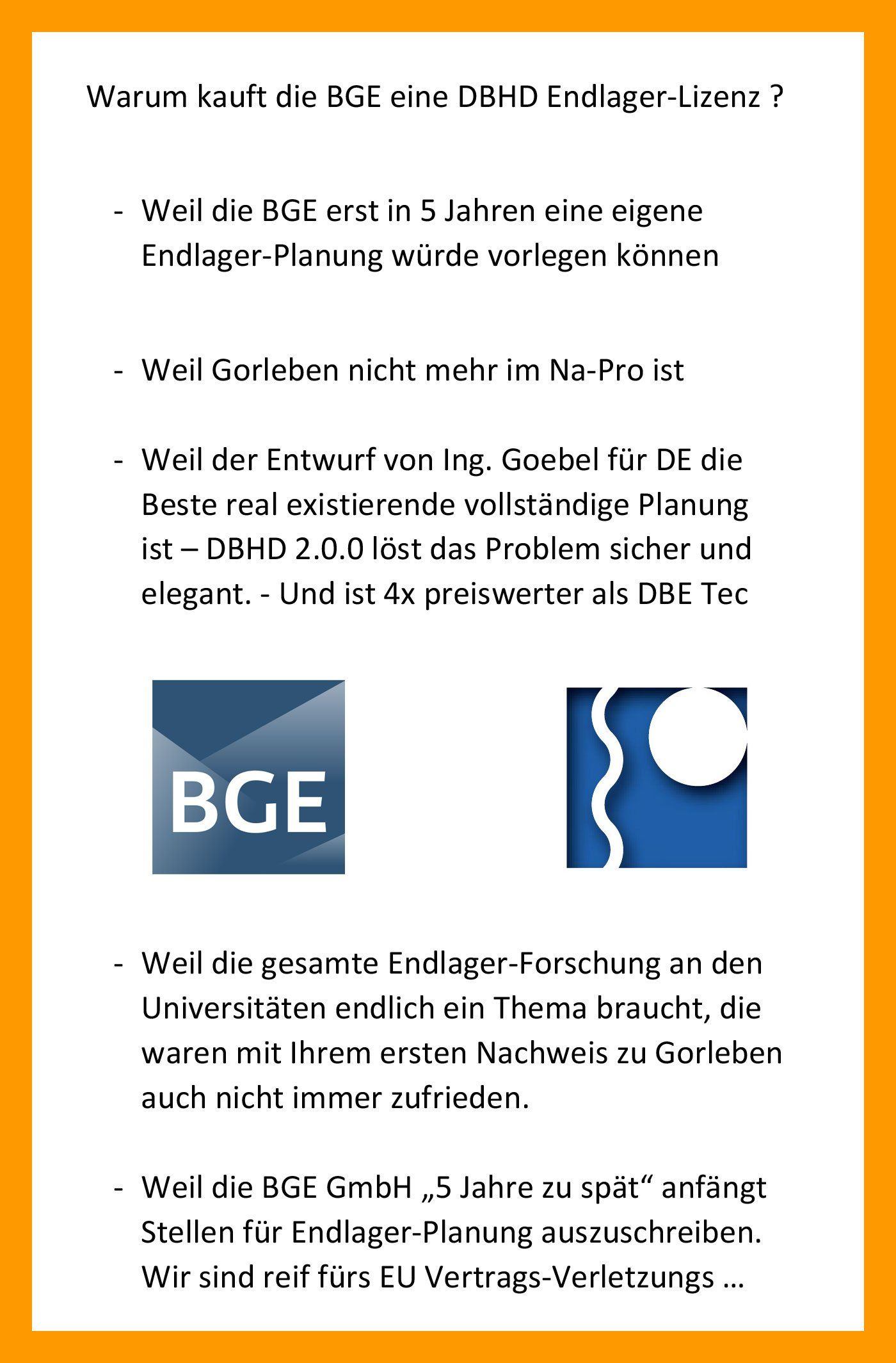 Warum die BGE GmbH eine DBHD 2.0.0 Endlager-Lizenz kauft