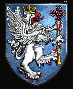 heraldic griffin stained glass panel