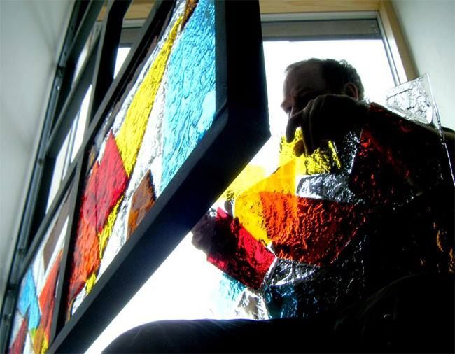 Contemporary abstract design fused glass window