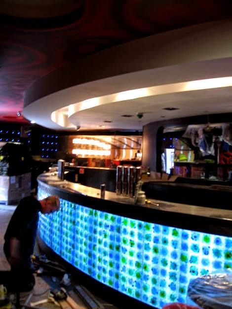 backlit fused glass tiles for a nightclub bar
