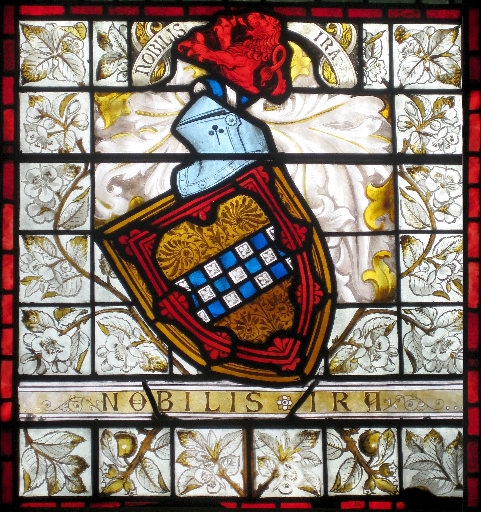 Stewart Coat of Arms stained glass with clan motto nobilis ira