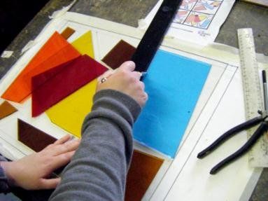 Contemporary abstract design fused glass window