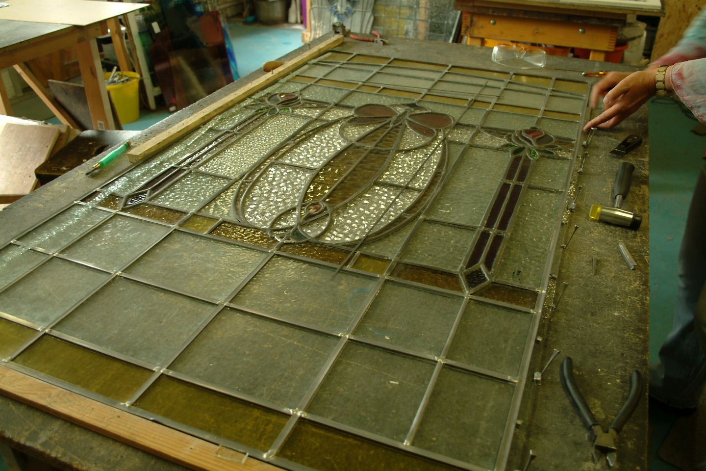 releading and repairing a stained glass window