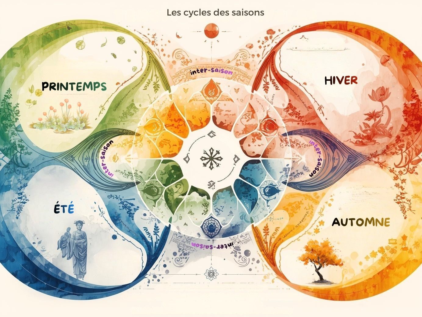 schéma des cinq saisons énergétiques et du cycle de l’énergie