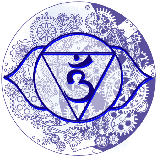 Chakra du troisième œil indigo avec huile essentielle de laurier pour intuition et clarté mentale.