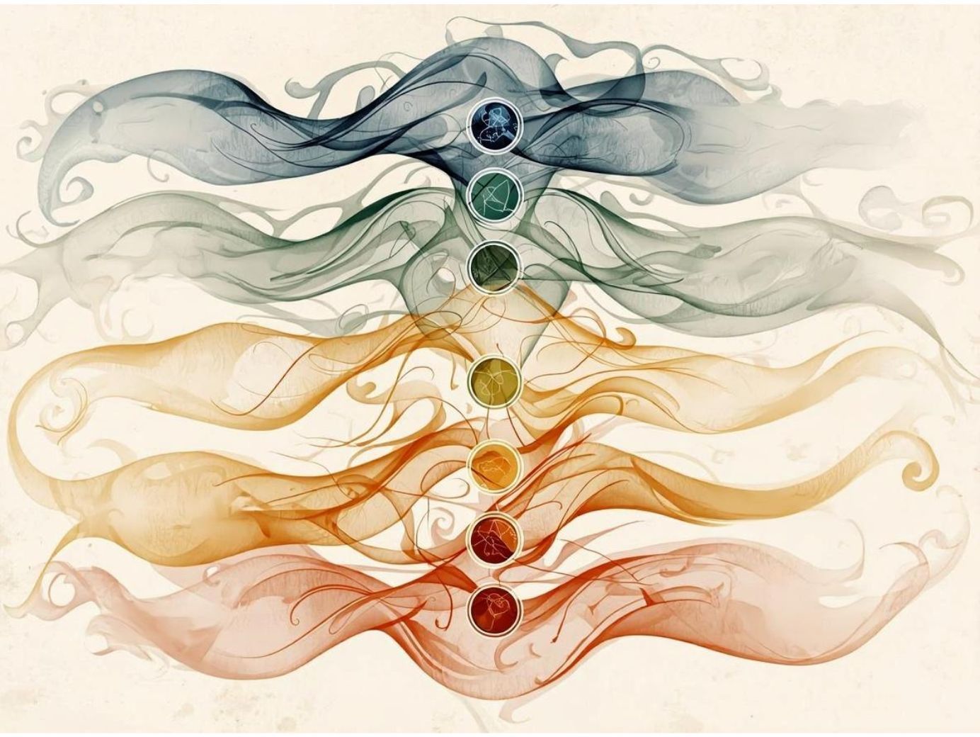 Chakras et flux d’énergie colorés symbolisant les signaux émotionnels et physiques quand ils sont en déséquilibre