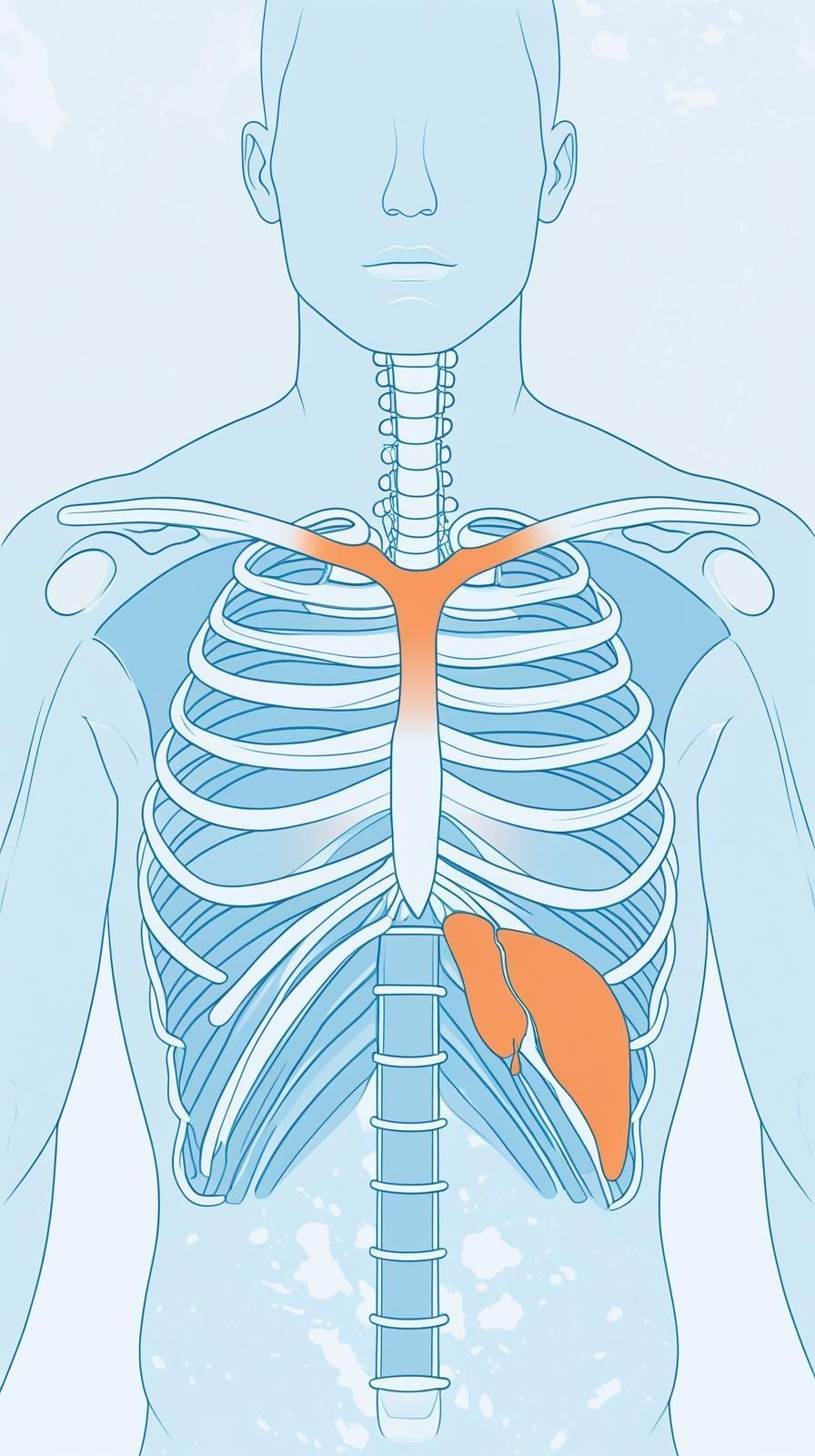 Schéma du sternum, du foie et de la poitrine illustrant les tensions liées à l’énergie du printemps