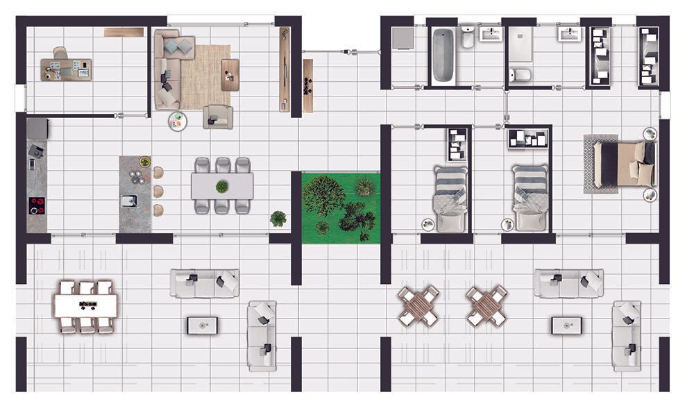 planos de casas de 4 habitaciones, casa de una 1 planta, modelo estefania, casas 120 m, Ryanbricks