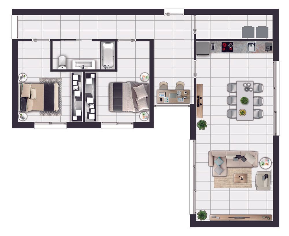 planos de casas de 2 habitaciones, casa de una 1 planta, modelo fatima, casas 100 m, Ryanbricks